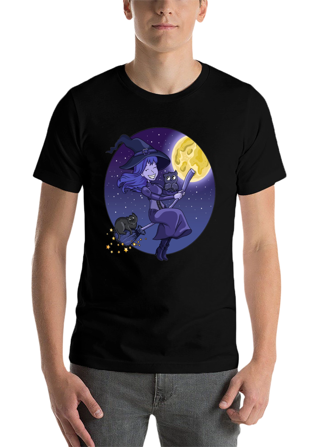 Black Witch on Broom T-Shirt - Halloween Ready! view 7