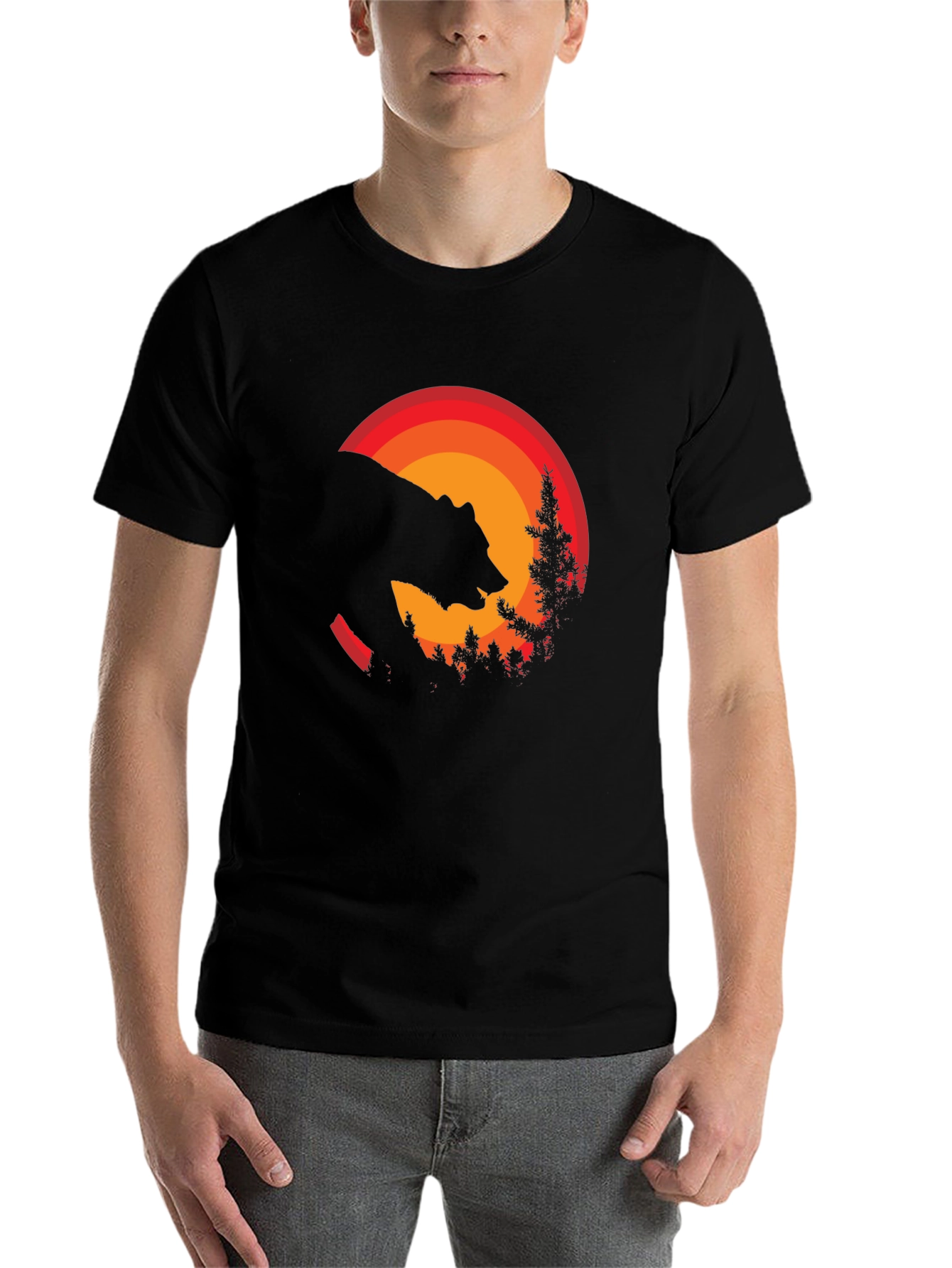 Black Bear Sunset Graphic Tee - Nature Inspired Black T-Shirt view 7
