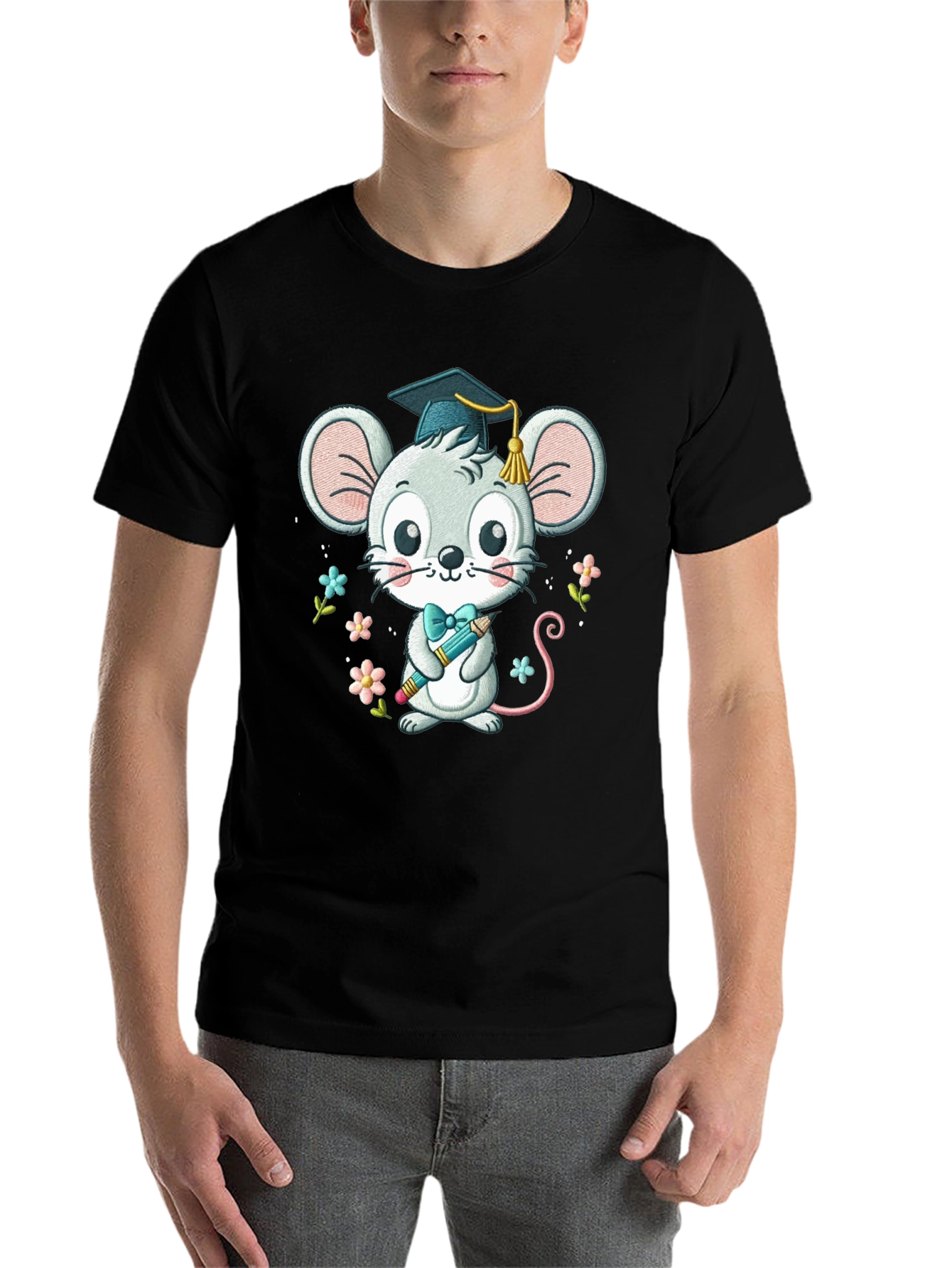 Black Graduation Mouse T-Shirt Cute Cartoon Animal Tee view 7