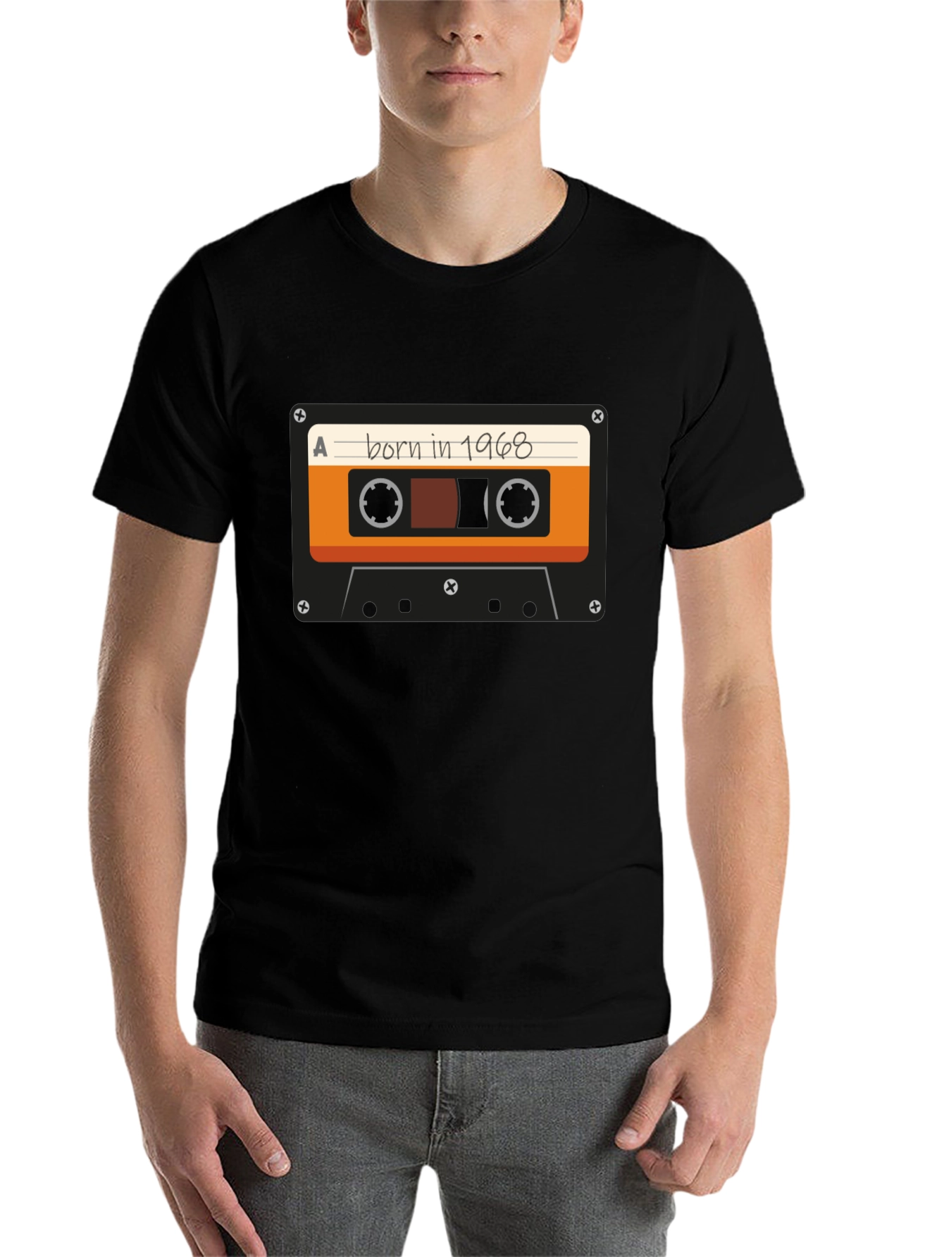 Black Born in 1968 Cassette Tape T-Shirt - Retro Birthday Tee view 7
