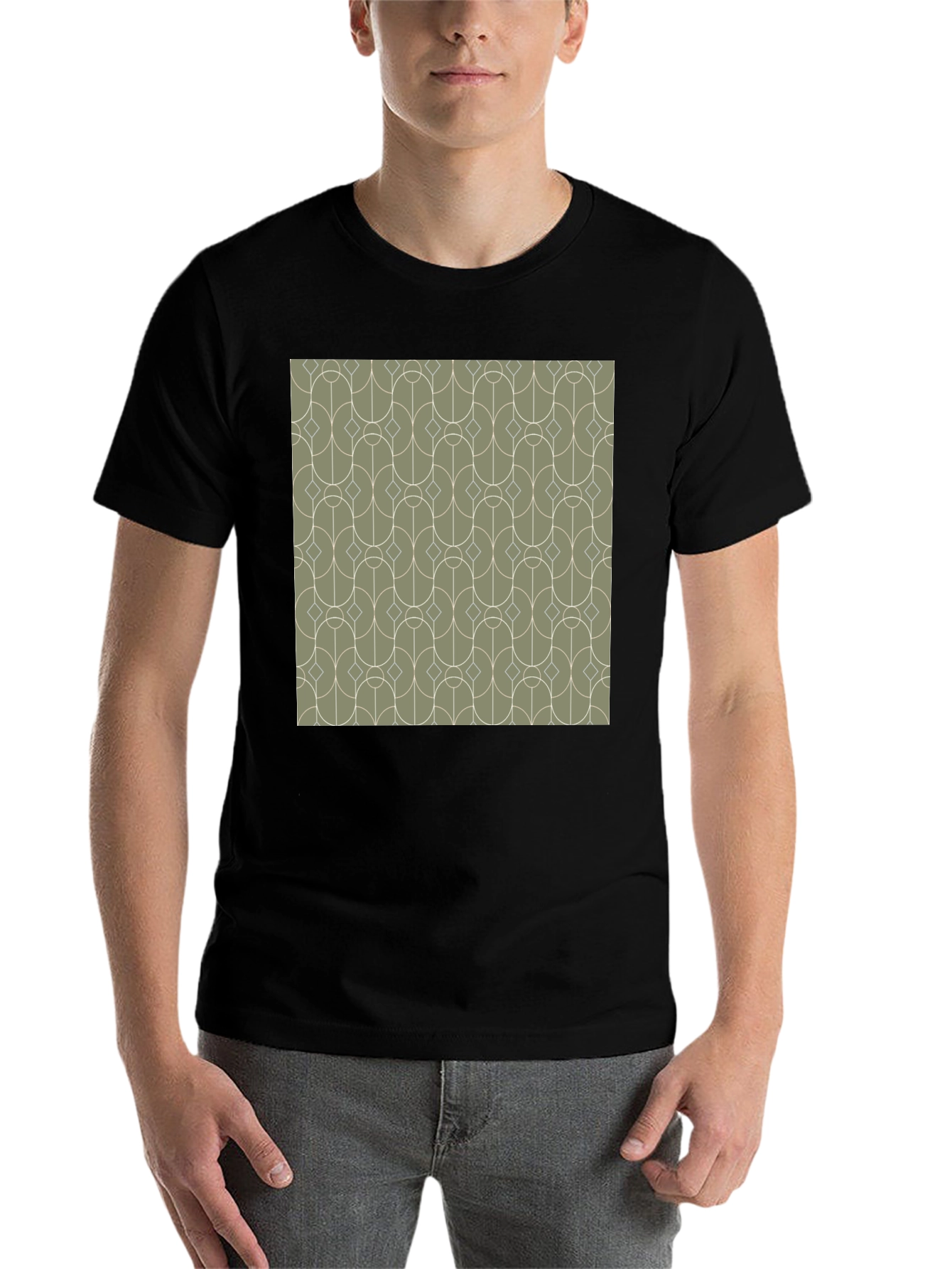 Black Retro Geometric Pattern Tee - Stylish Men's Black T-Shirt view 7