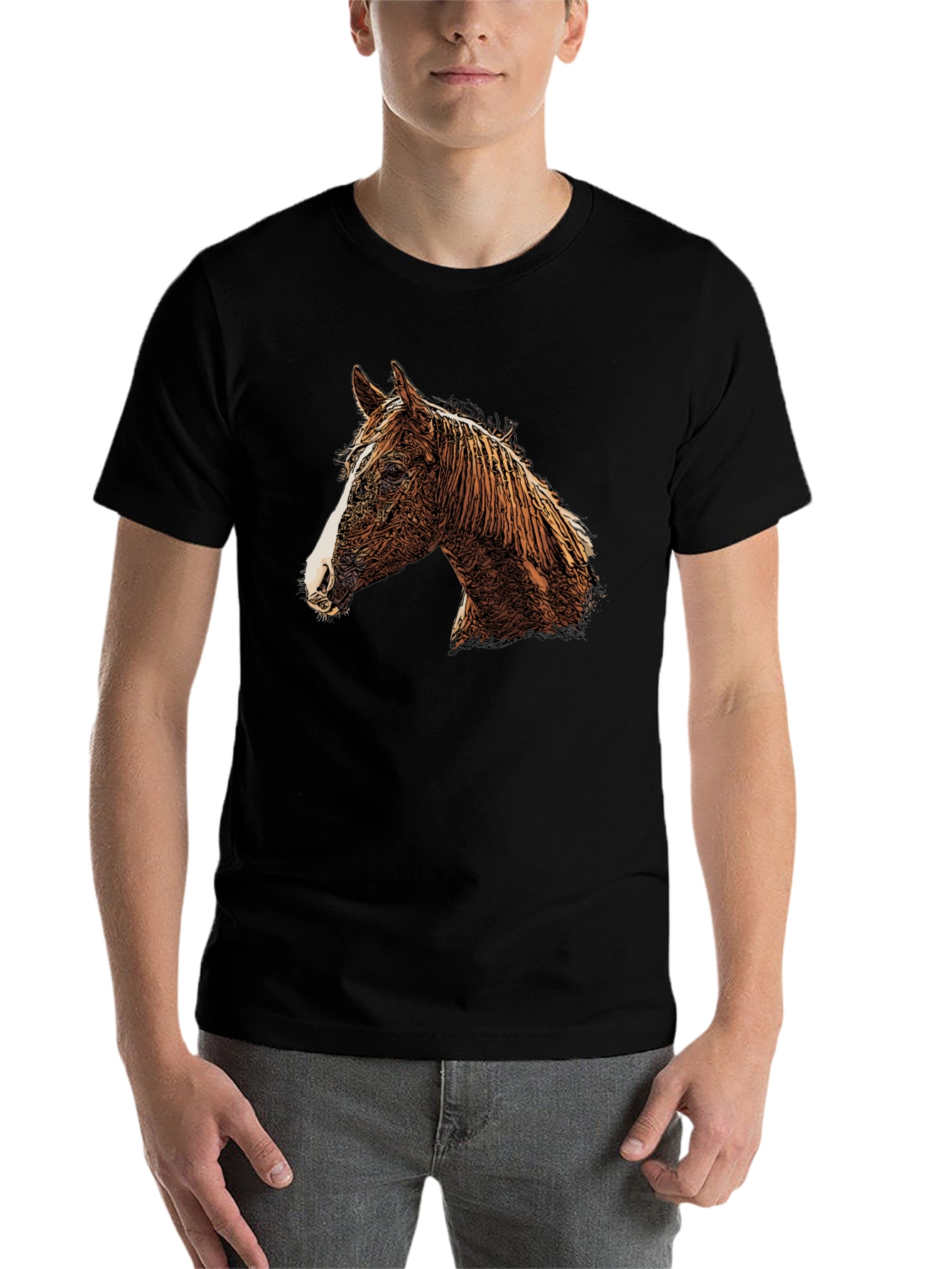 Black Horse Graphic Print Crew Neck T-Shirt view 7