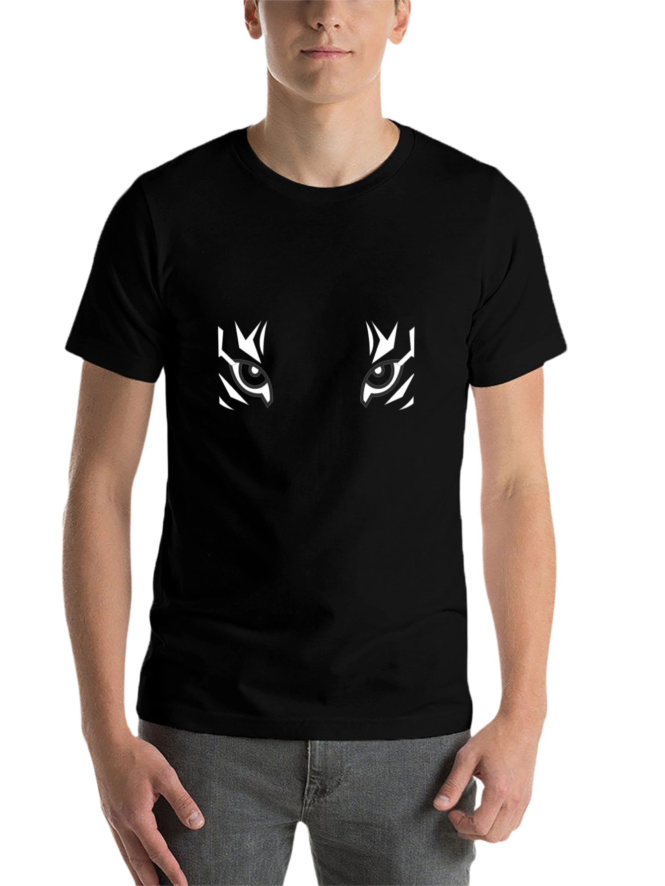 Black Tiger Eyes Graphic Tee - Bold & Stylish Black T-Shirt view 7