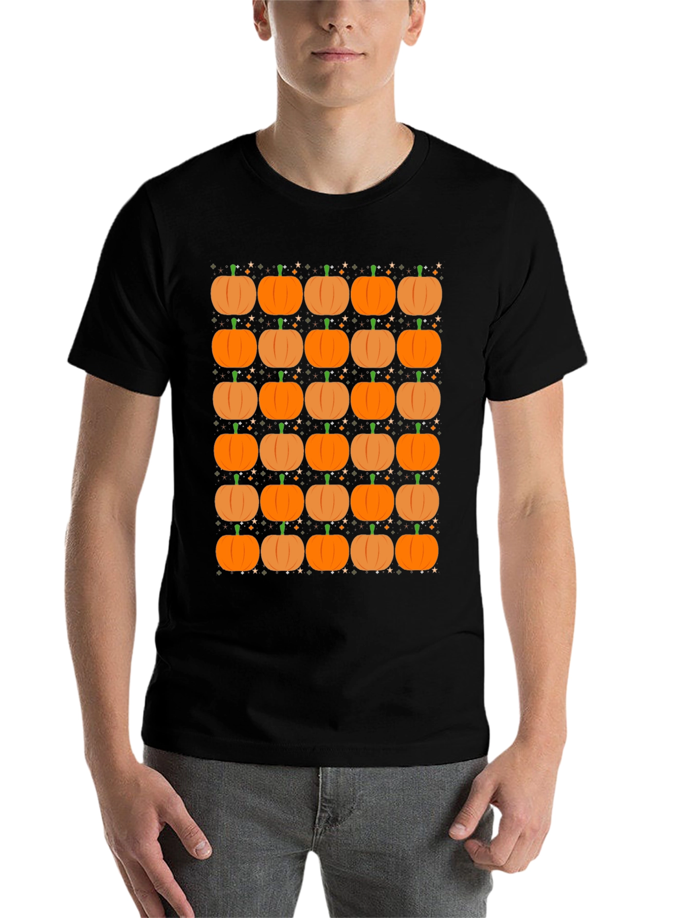 Black Pumpkin Pattern Black T-Shirt - Fall Festival Ready view 7