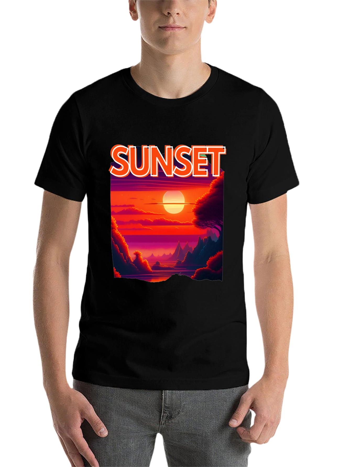 Black Sunset Graphic T-Shirt - Vibrant Landscape Tee view 7