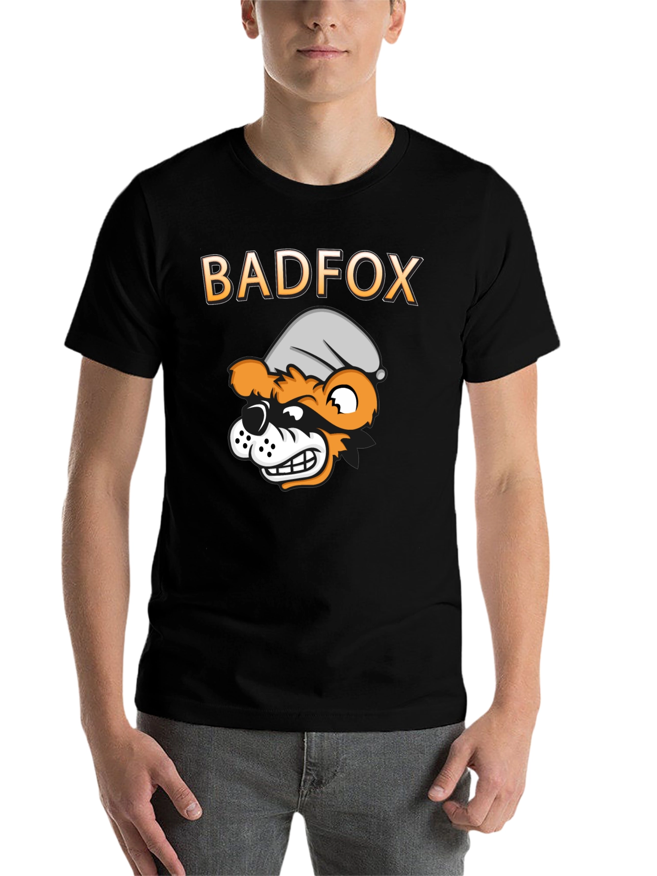 Black Bad Fox Cartoon Graphic Print T-Shirt view 7