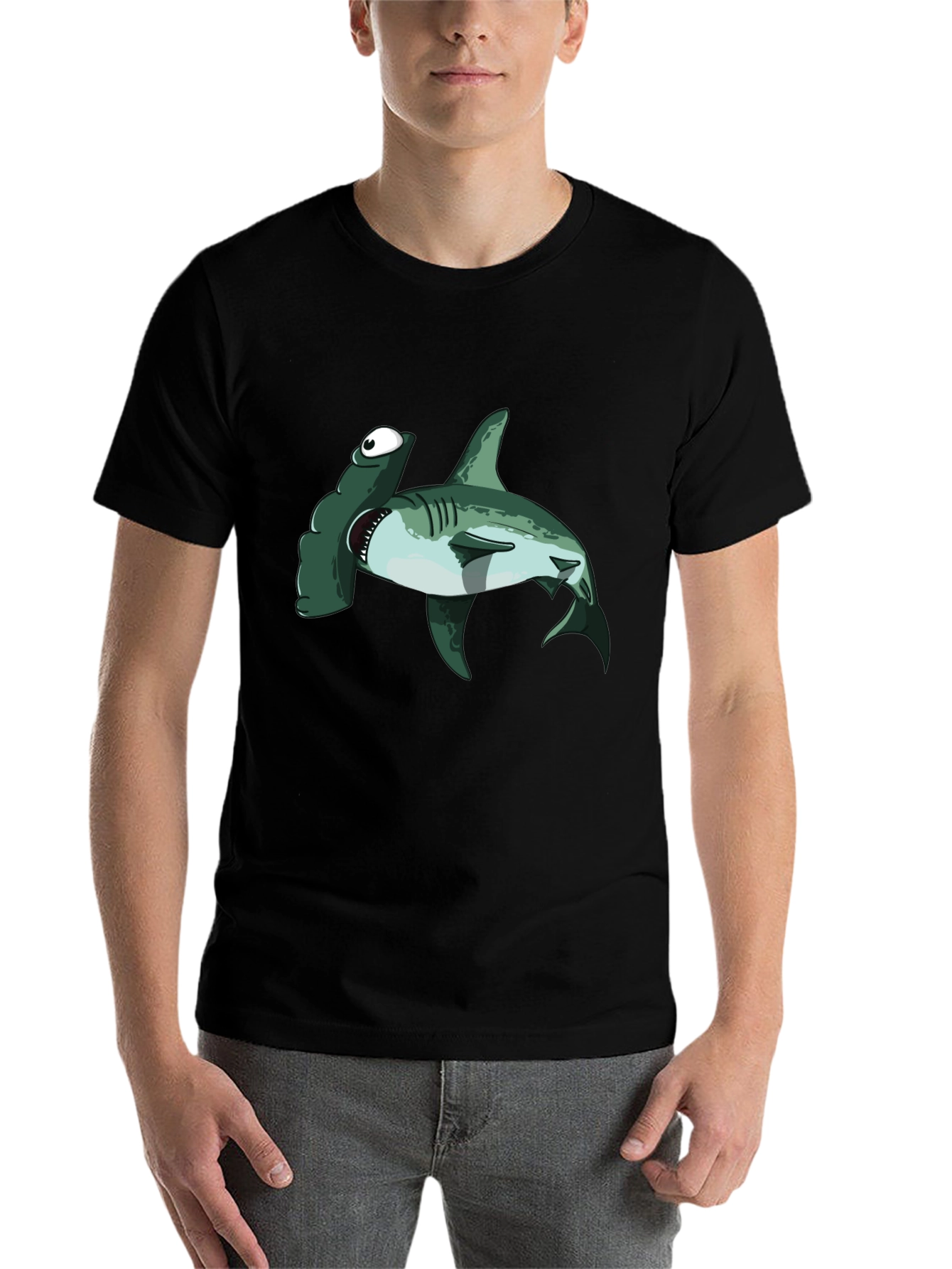 Black Hammerhead Shark T-Shirt - Cartoon Design view 7