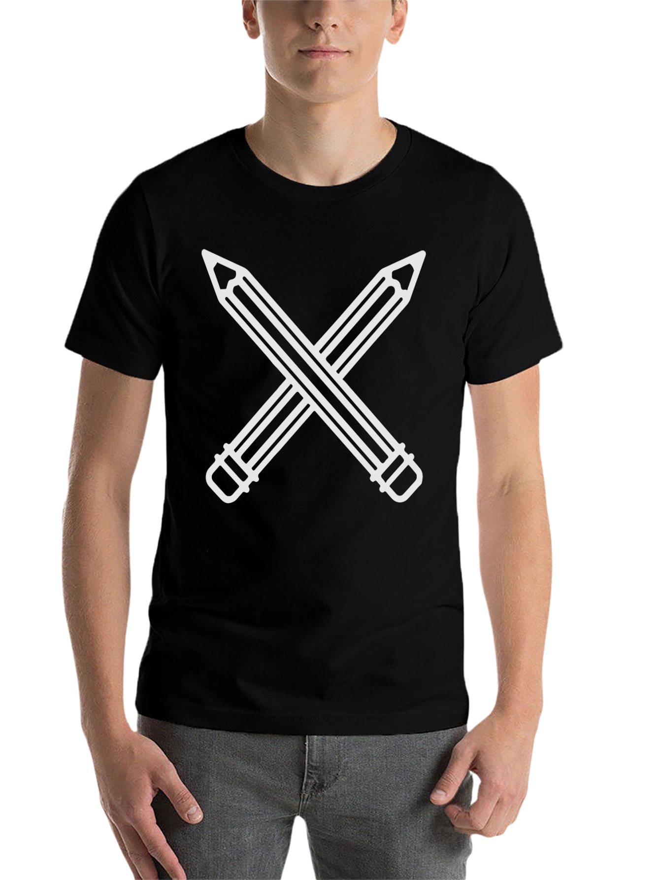 Black Pencil Cross Graphic Tee - Black Unisex T-Shirt view 7