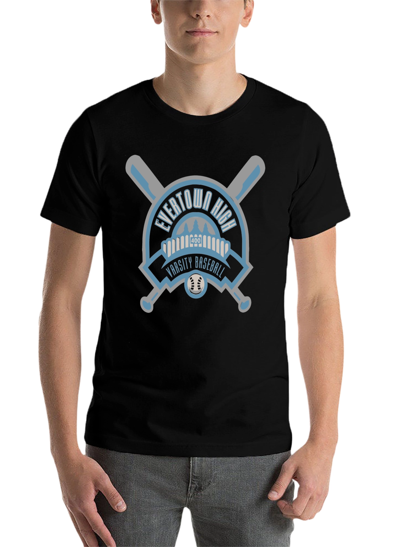 Black Evertown High Varsity Baseball Black T-Shirt view 7