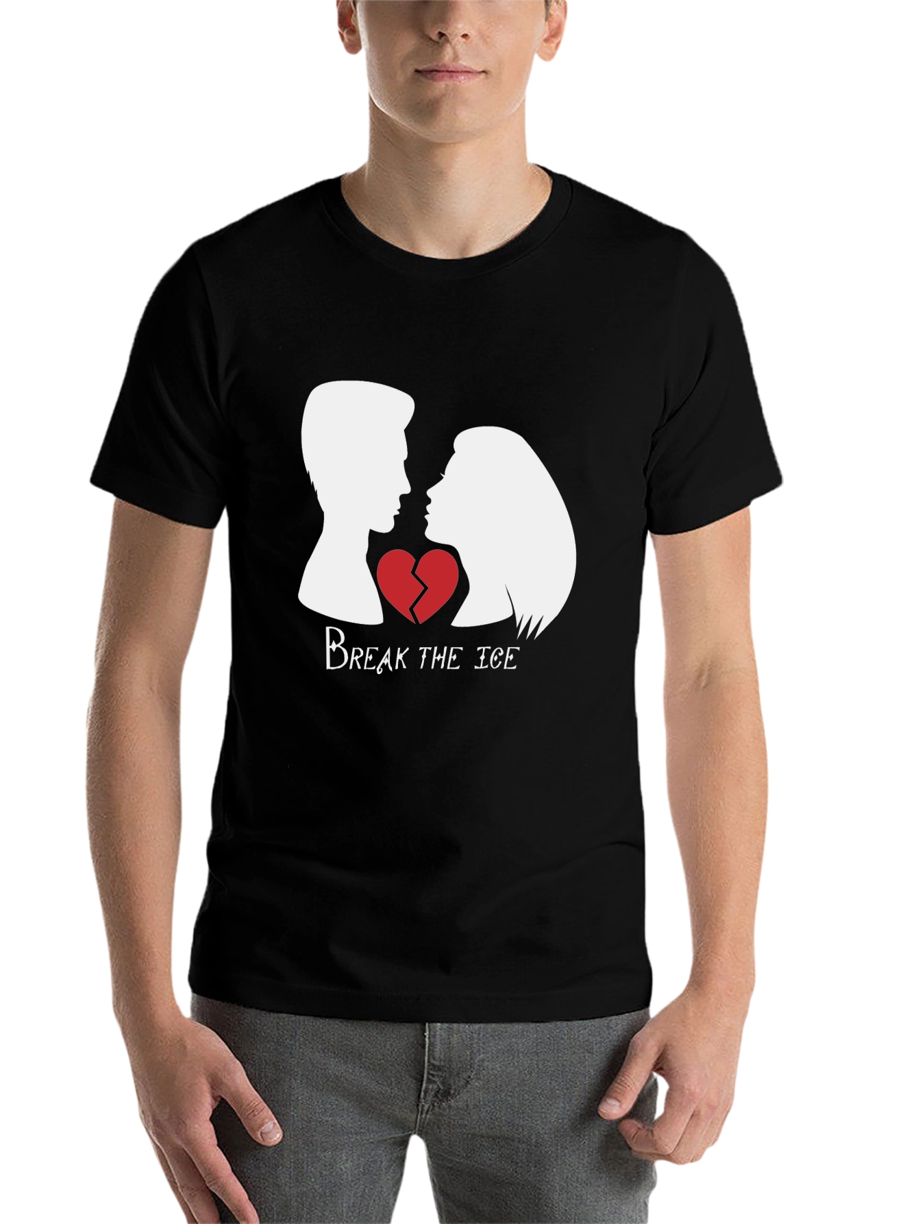 Black Break the Ice Graphic Tee - Couple's Heart Shirt view 7