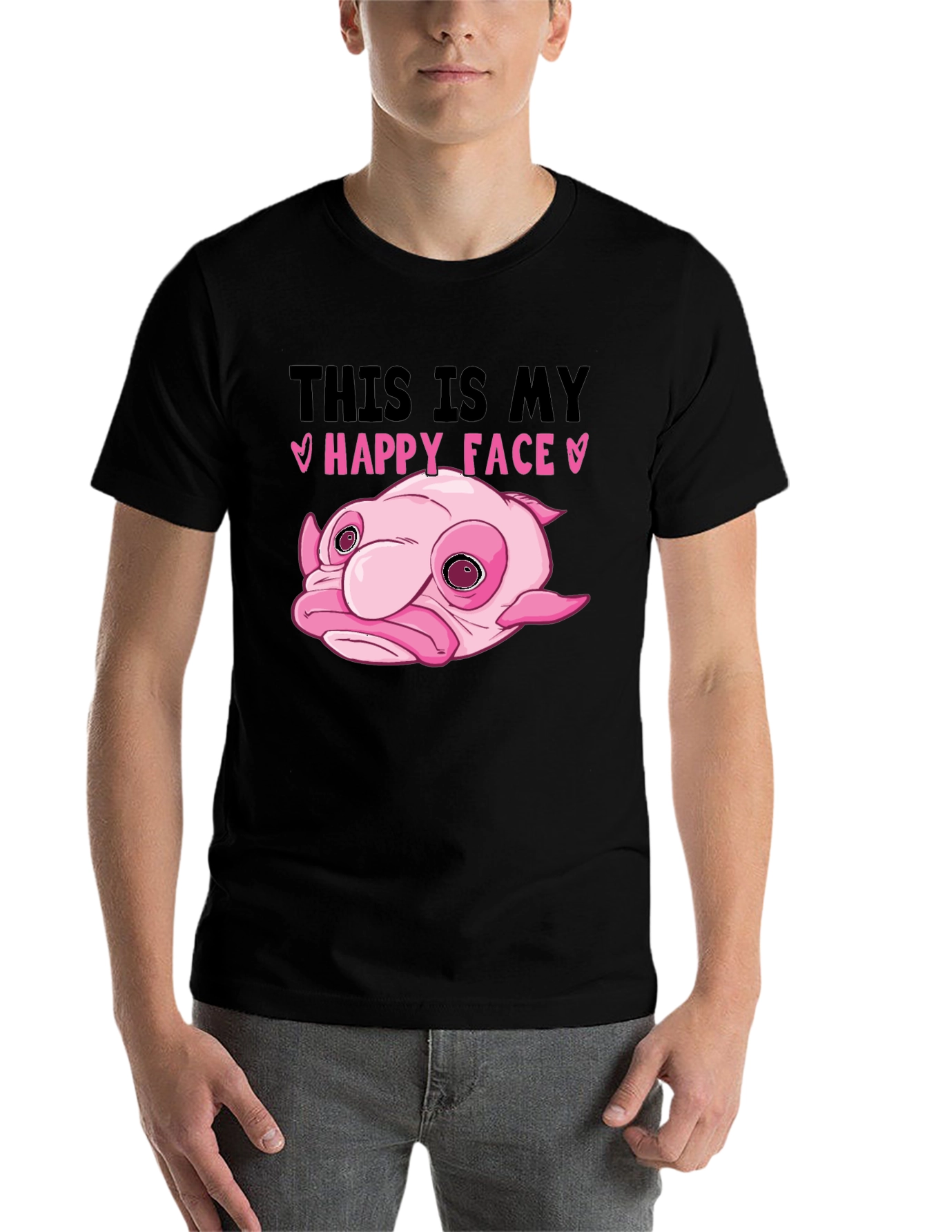 Black Blobfish Happy Face Black T-Shirt view 7