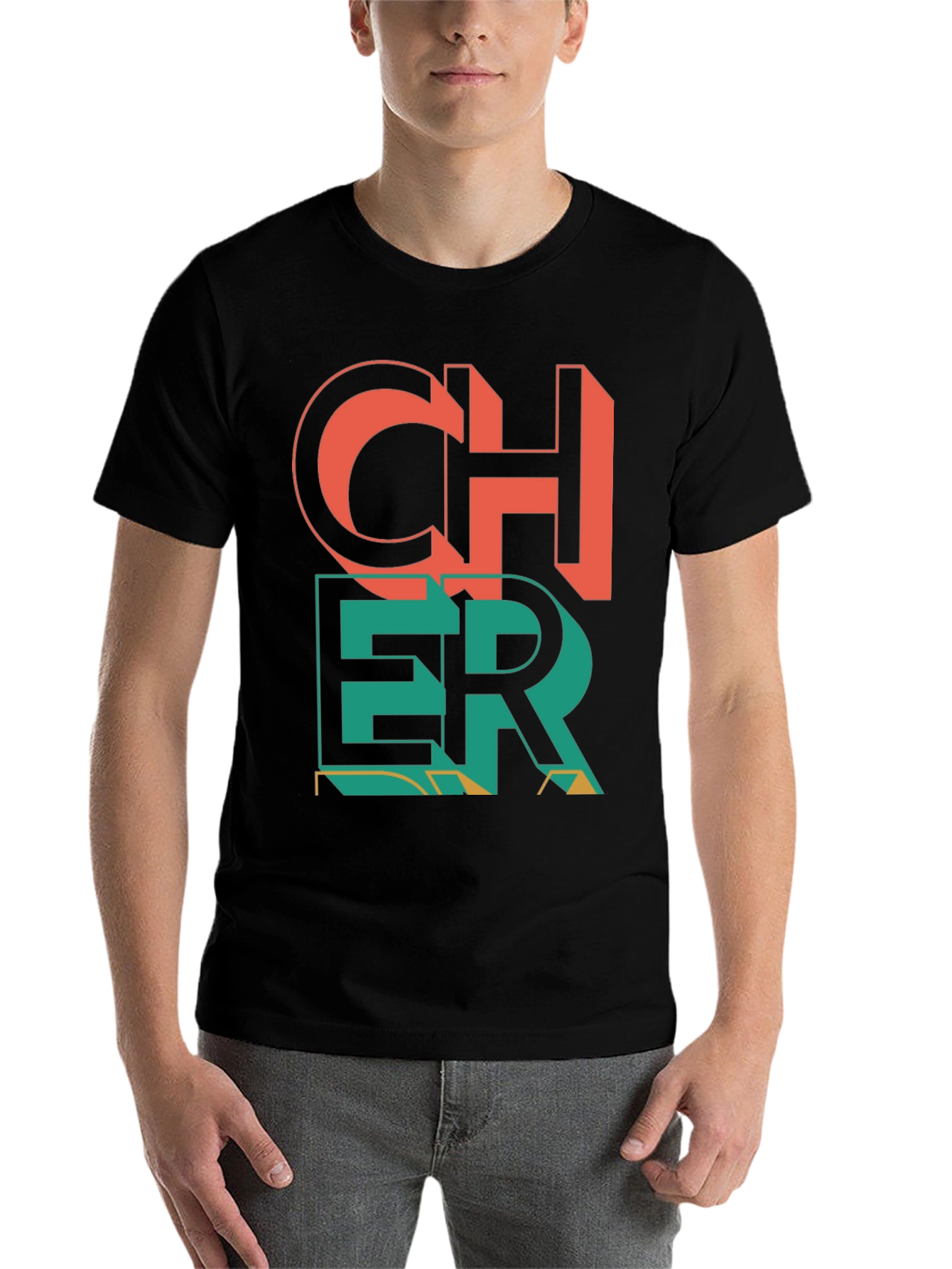 Black Cheer Graphic Print Crew Neck T-Shirt view 7