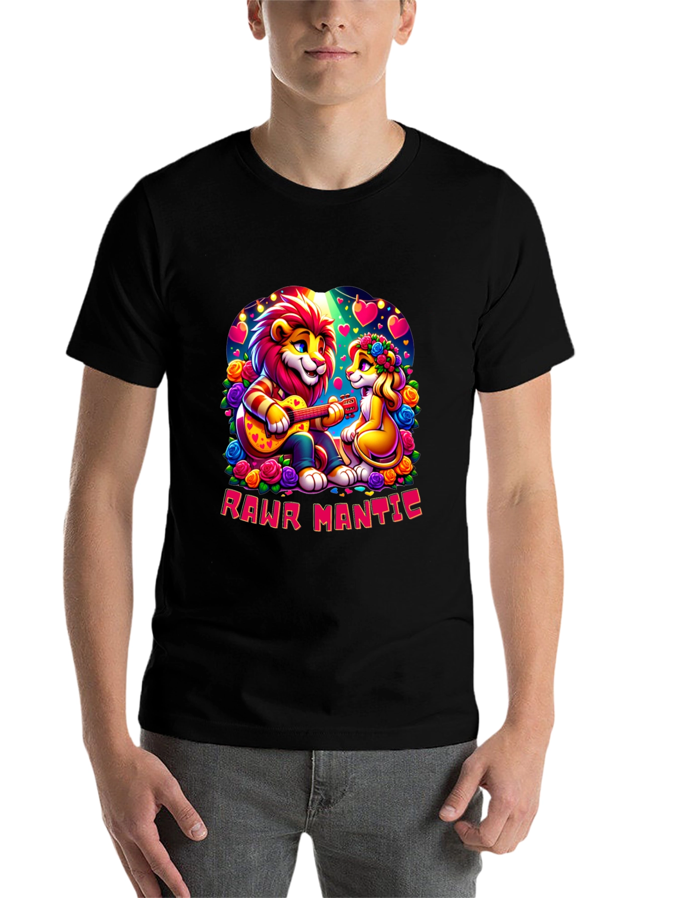 Black Rawr Mantic Lion Couple Graphic Tee view 7