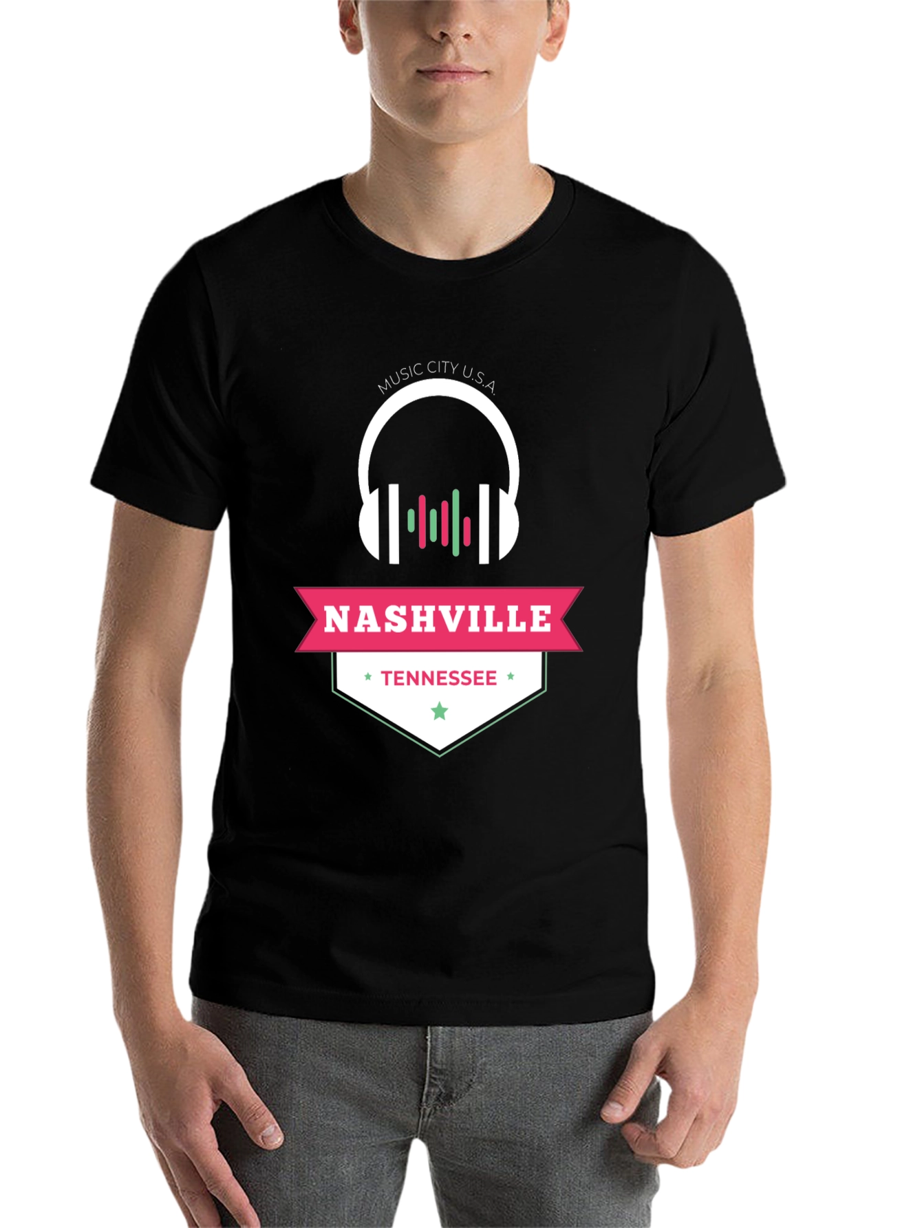 Black Nashville Tennessee Music City USA Graphic Tee view 7