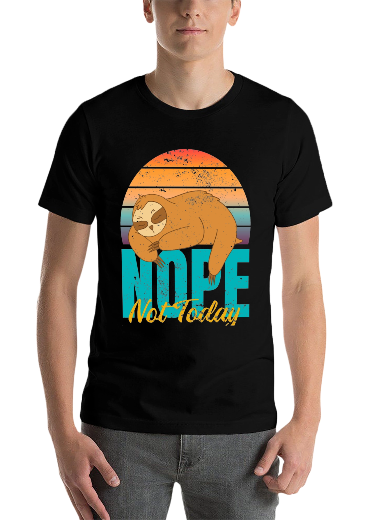 Black Nope Not Today Sloth Graphic T-Shirt view 7