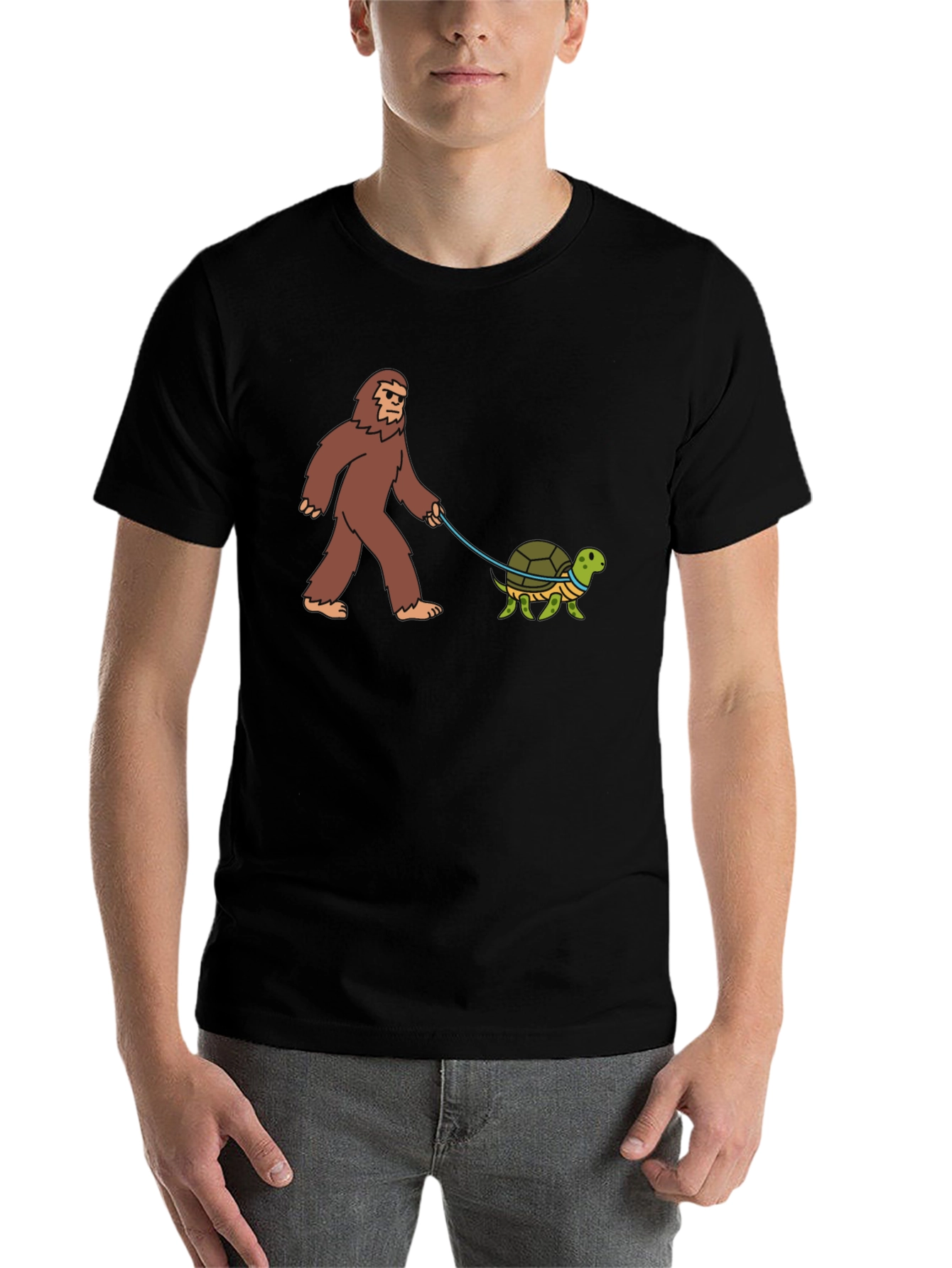 Black Bigfoot Walking Turtle Funny Graphic Tee view 7