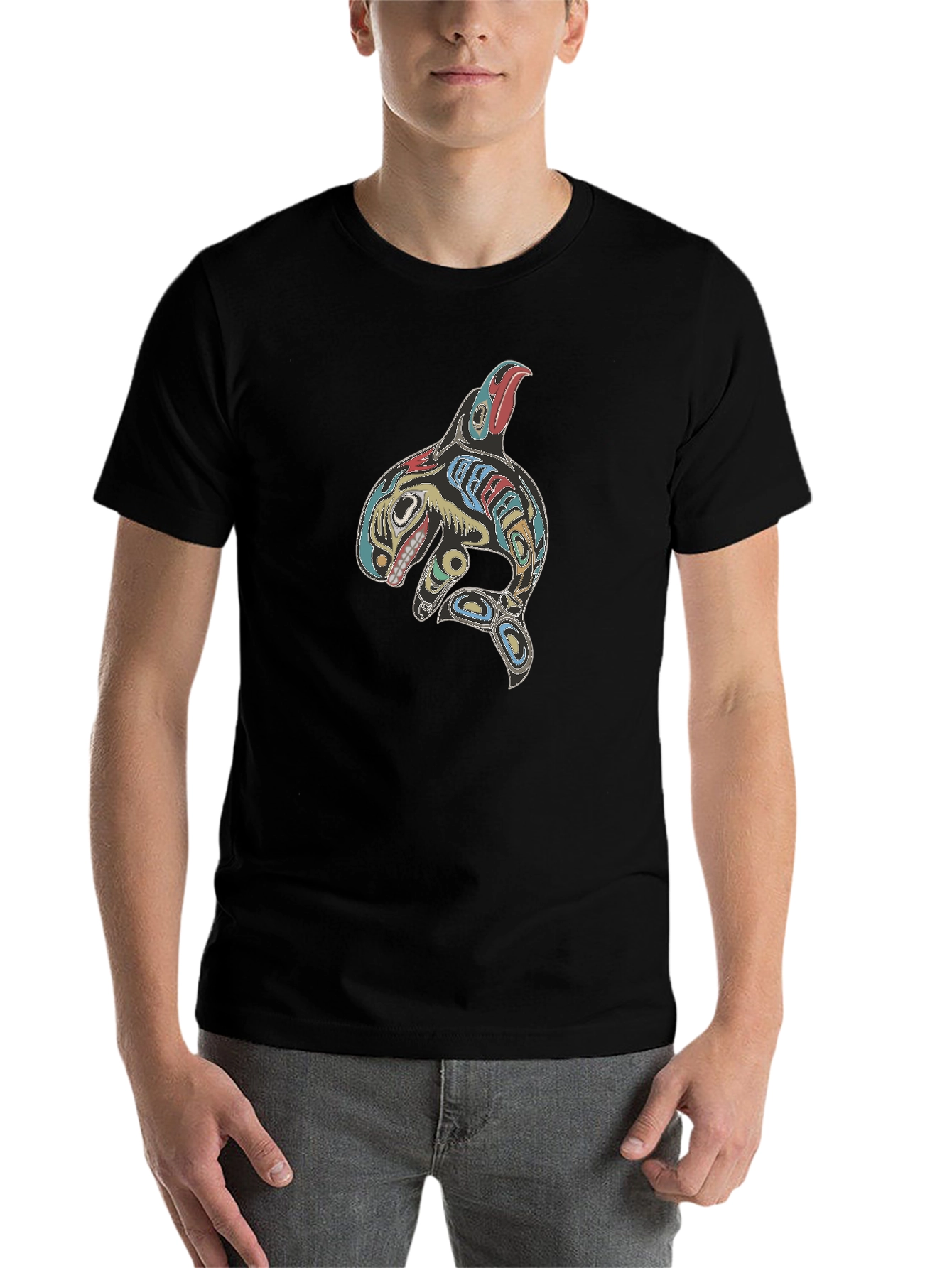 Orca Whale Design Black T-Shirt - 7