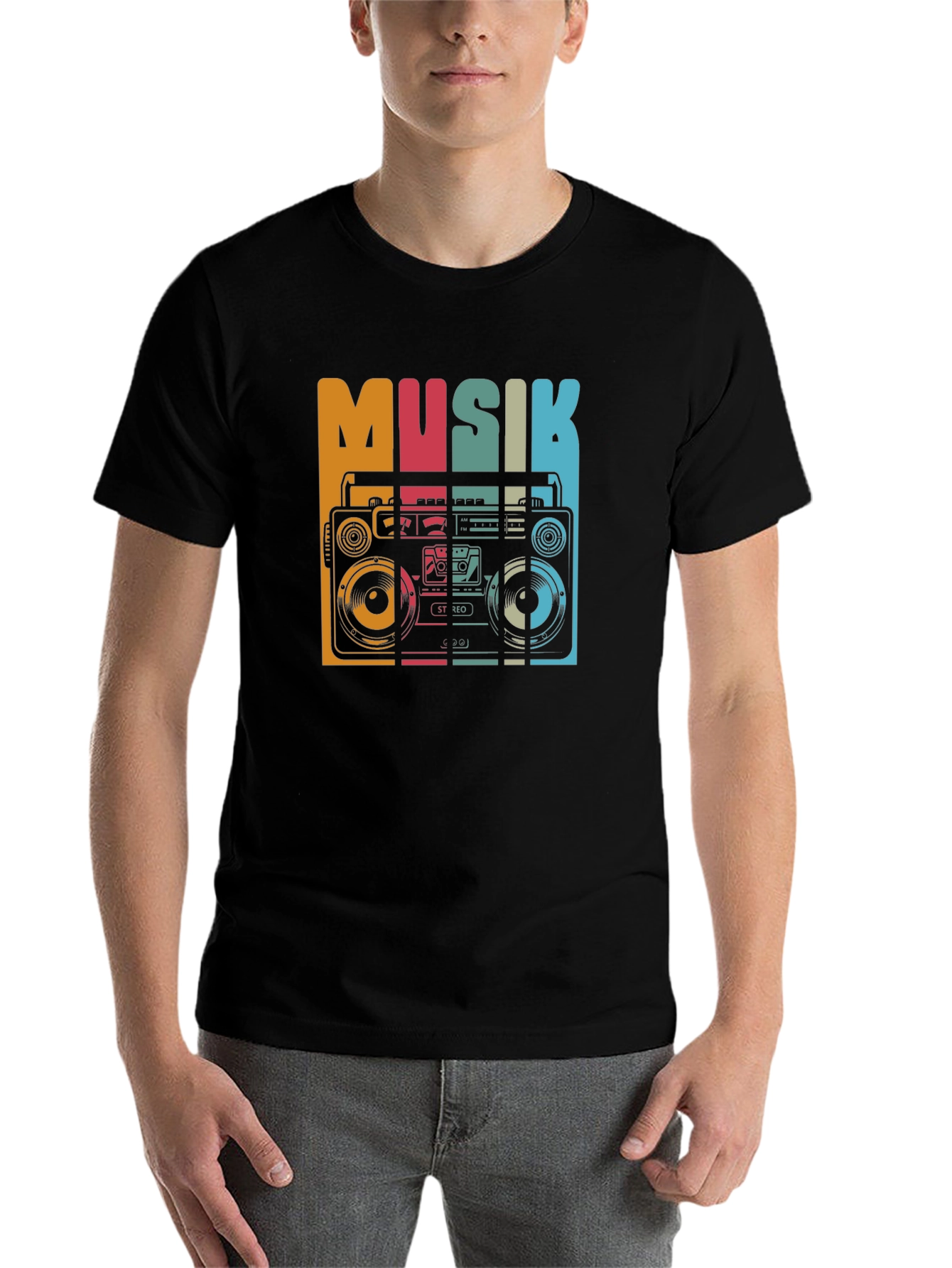 Black Retro Musik Boombox Graphic Tee view 7