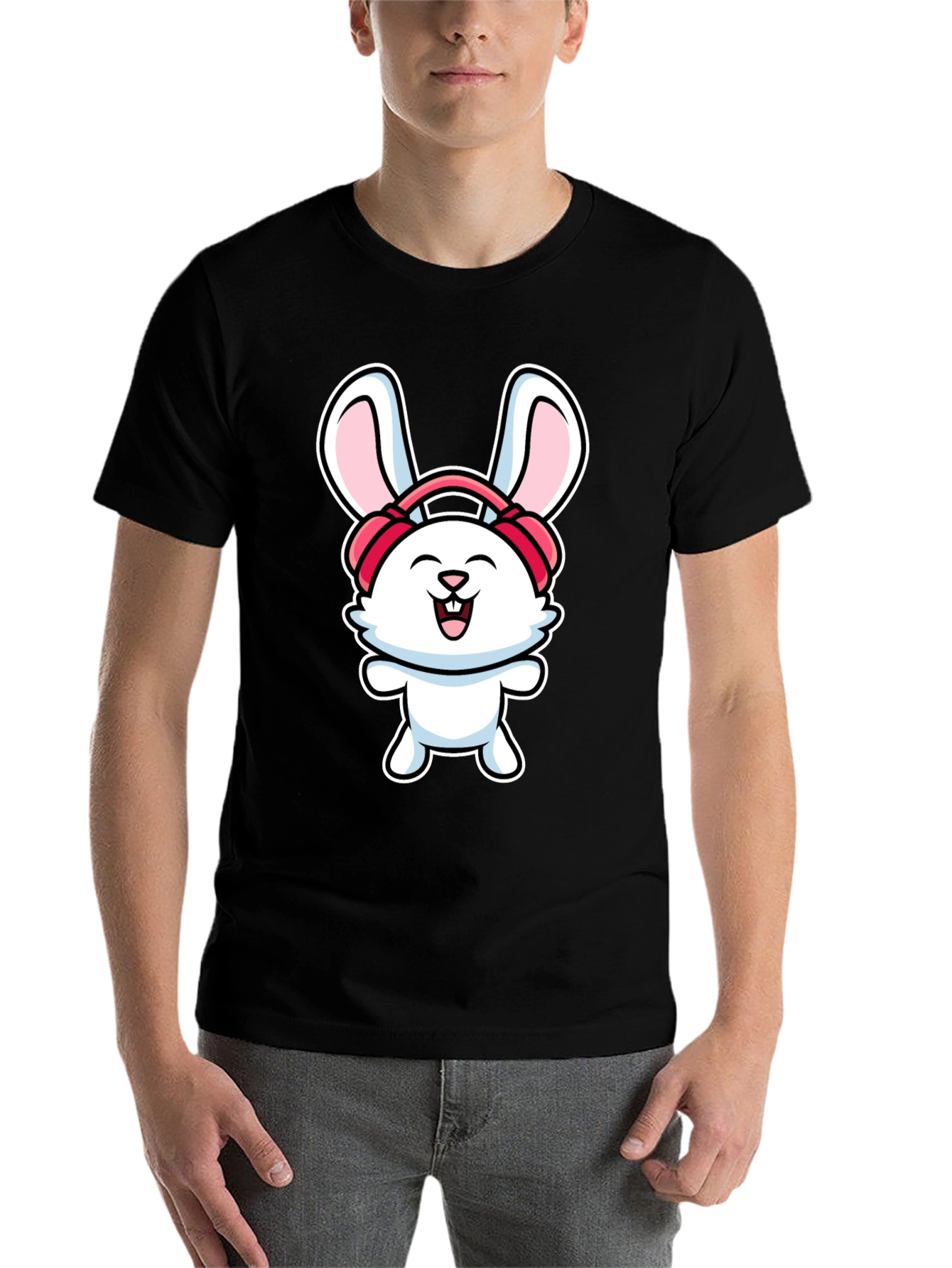 Black Bunny Headphones Graphic T-Shirt view 7