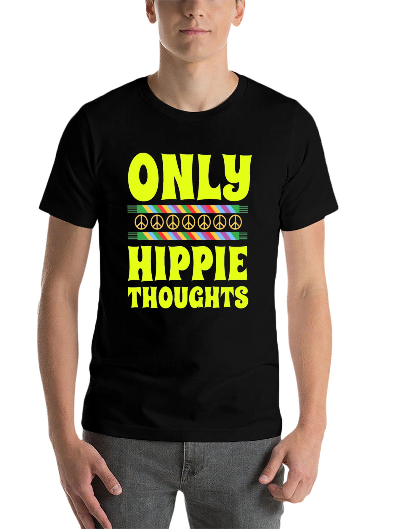 Black Only Hippie Thoughts Graphic T-Shirt view 7
