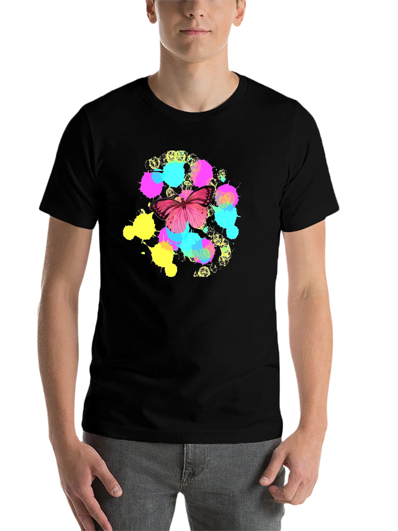 Black Butterfly Splatter T-Shirt - Vibrant Graphic Tee view 7