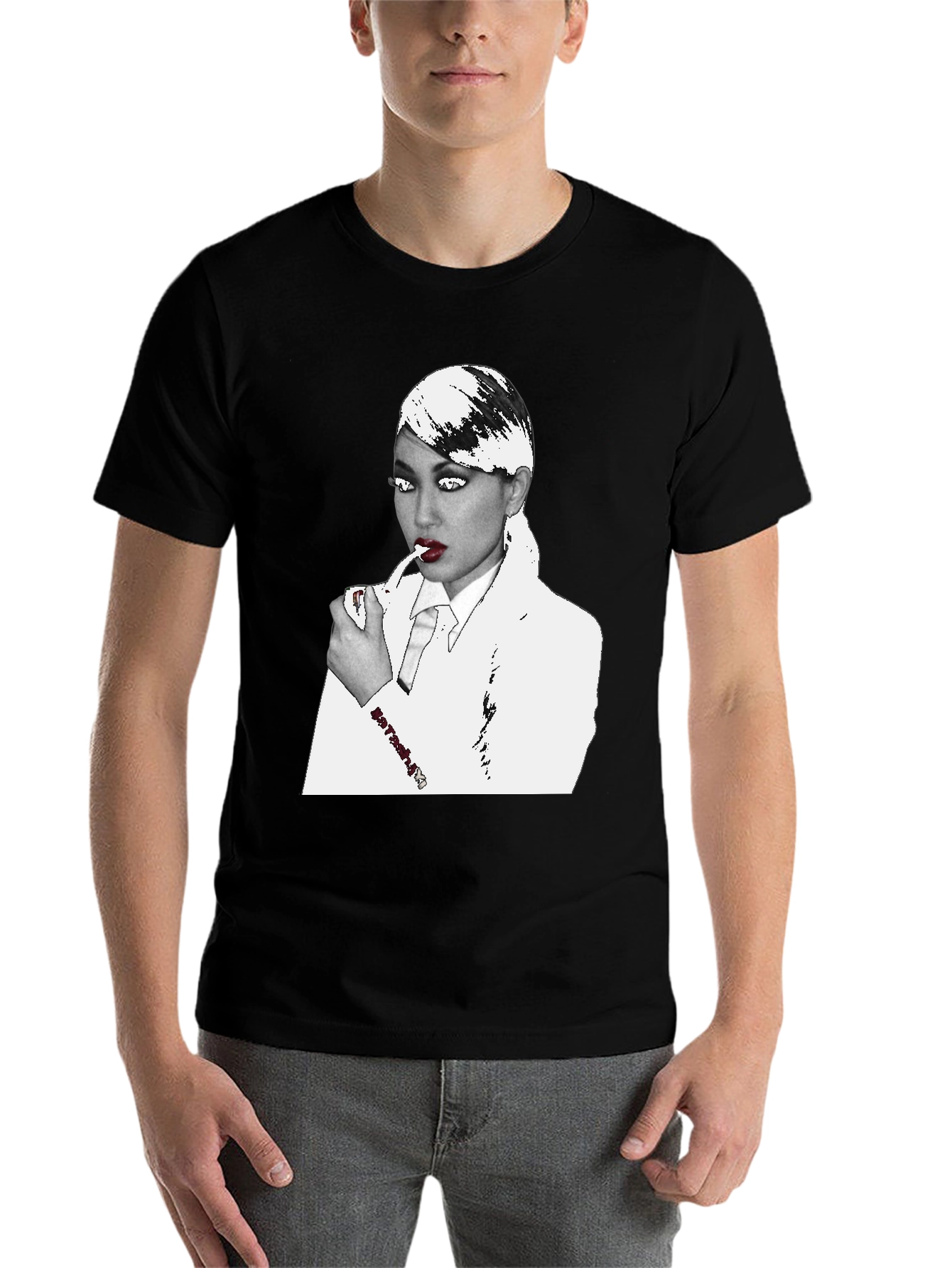 Black Edgy Woman in Suit Black T-Shirt view 7