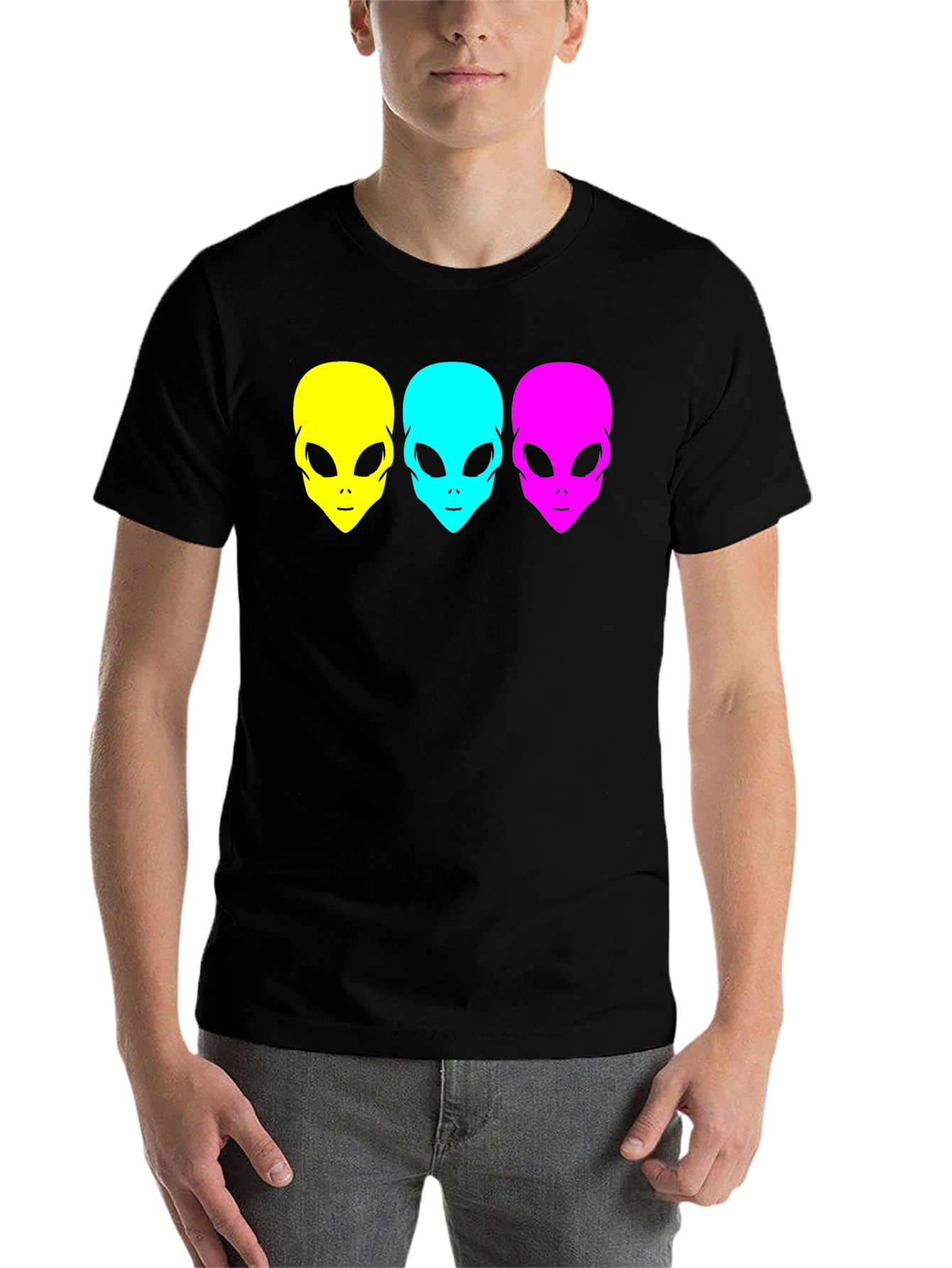 Black Alien Head Graphic Tee - Black Unisex T-Shirt view 7