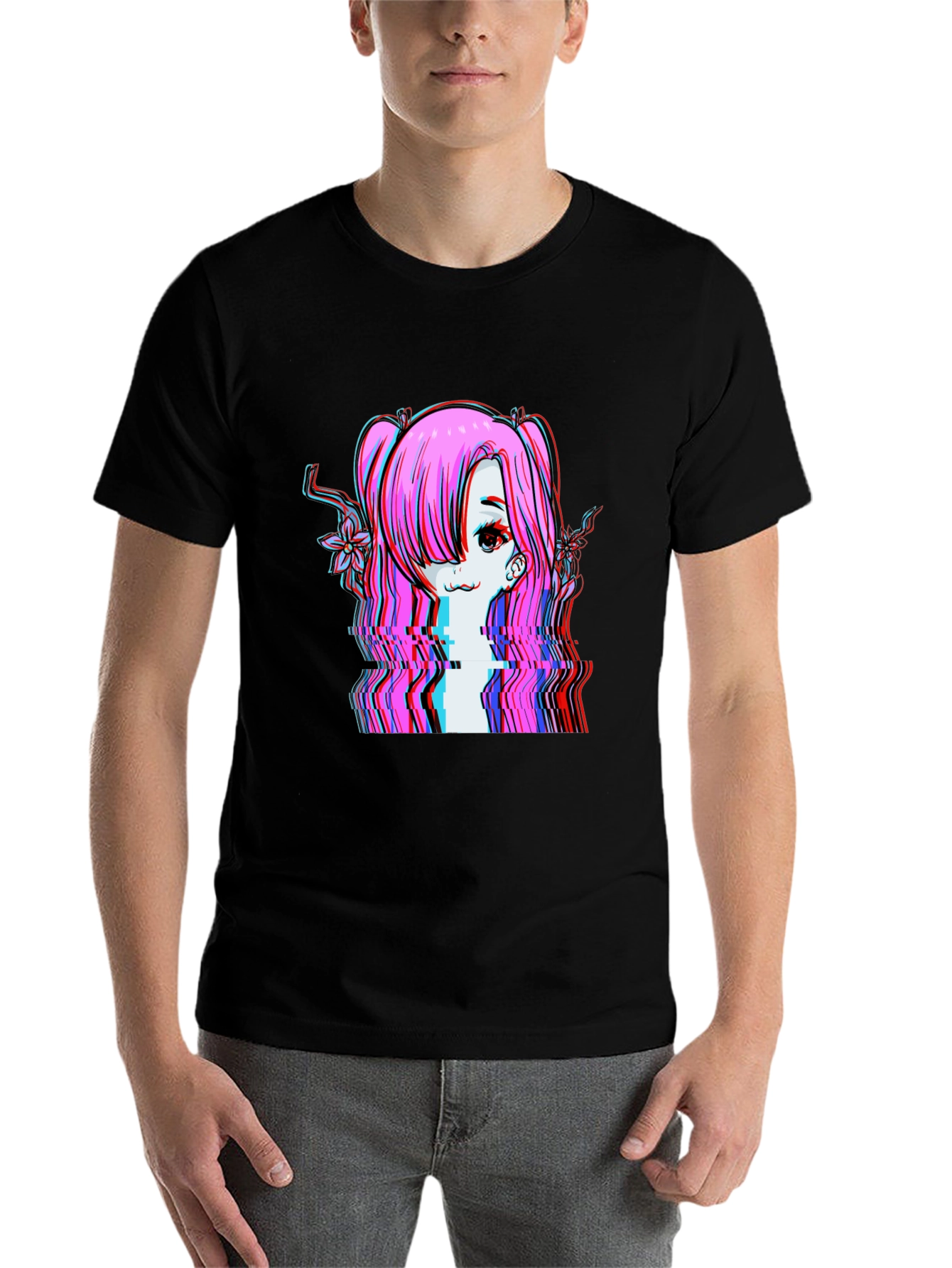 Glitch Anime Girl T-Shirt - Edgy Vaporwave Style - 7
