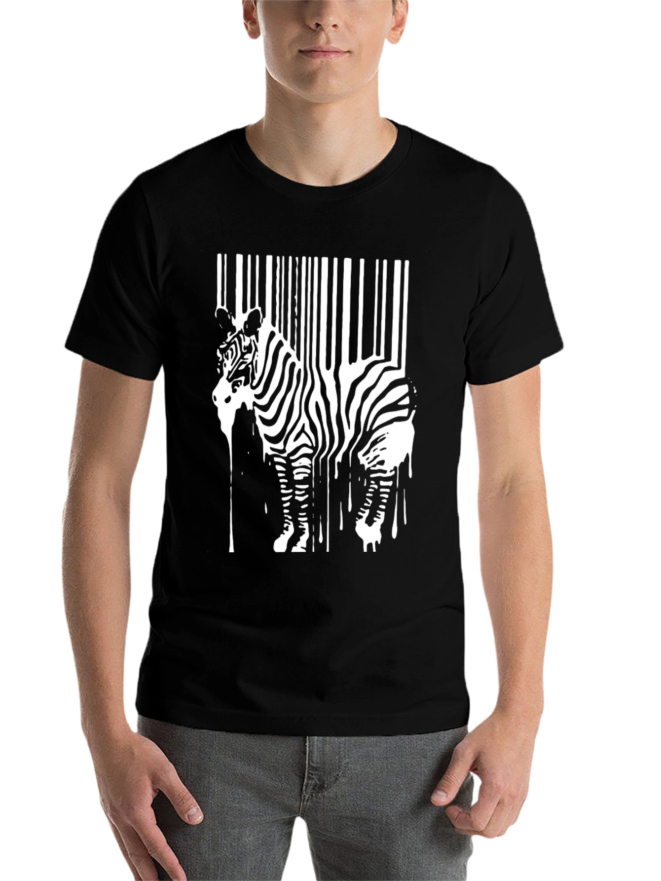 Black Zebra Barcode Graphic T-Shirt - Unique Art Tee view 7
