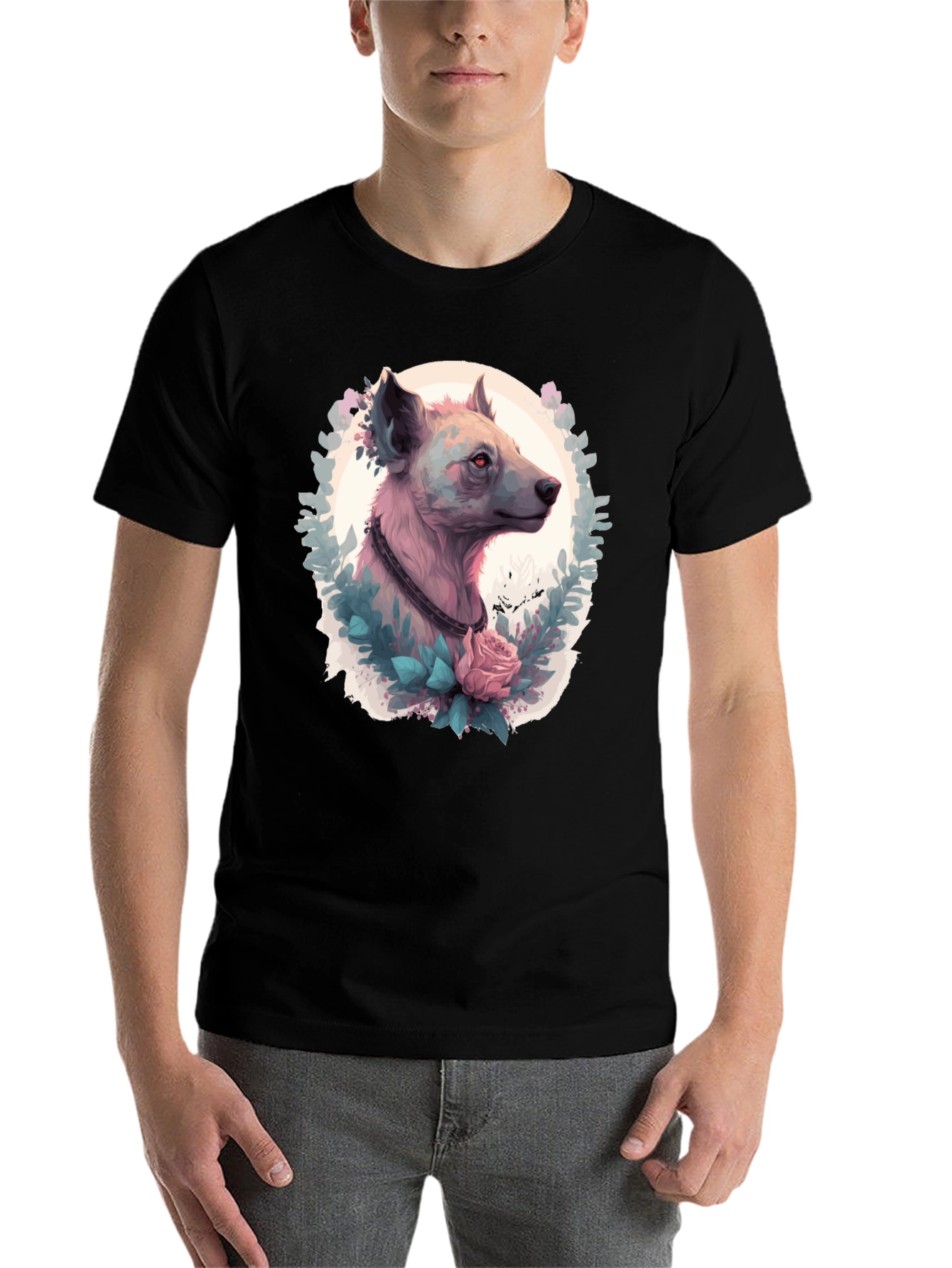 Black Hyena Portrait T-Shirt - Unique Animal Graphic Tee view 7