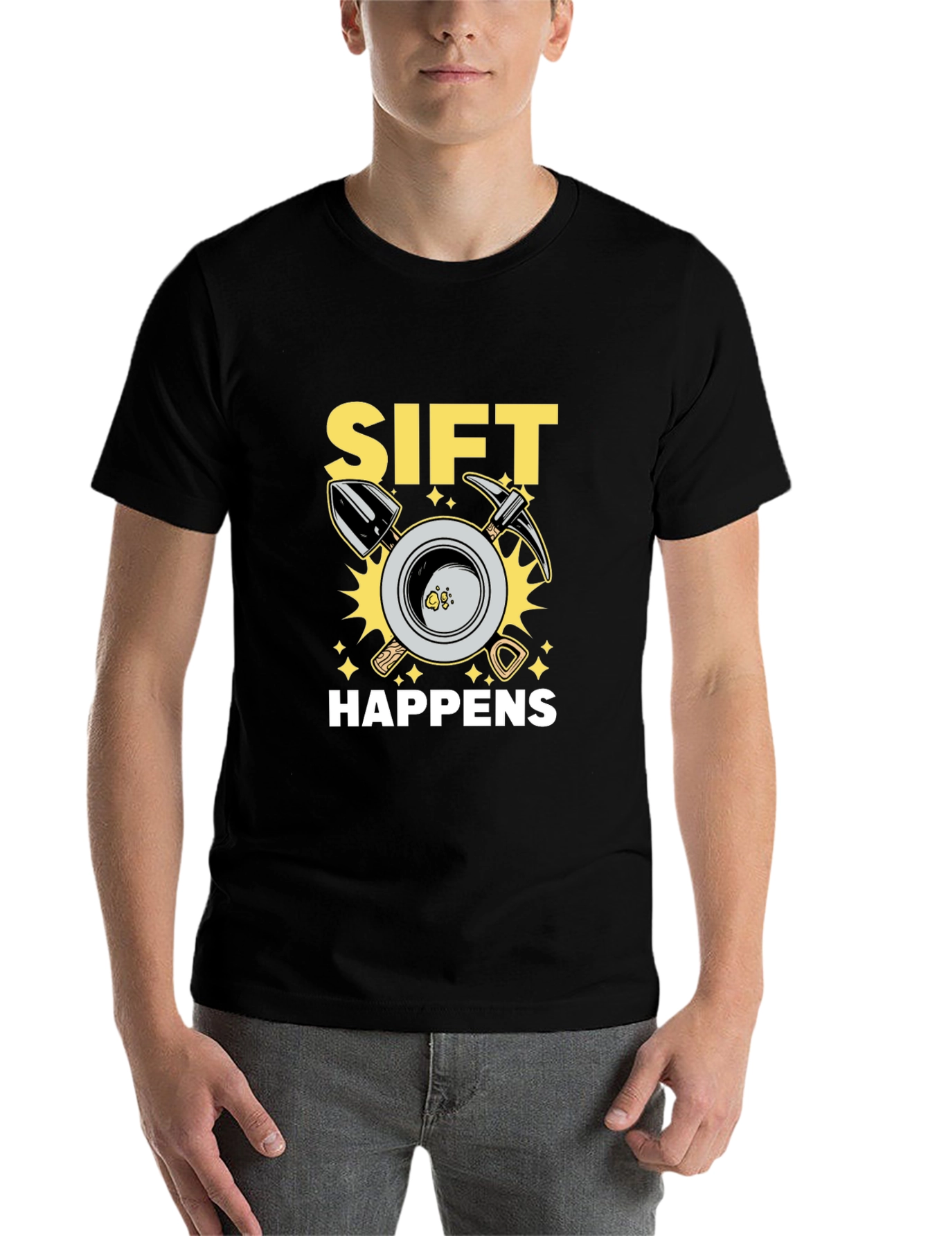Black Sift Happens Graphic T-Shirt - Gold Mining Humor view 7
