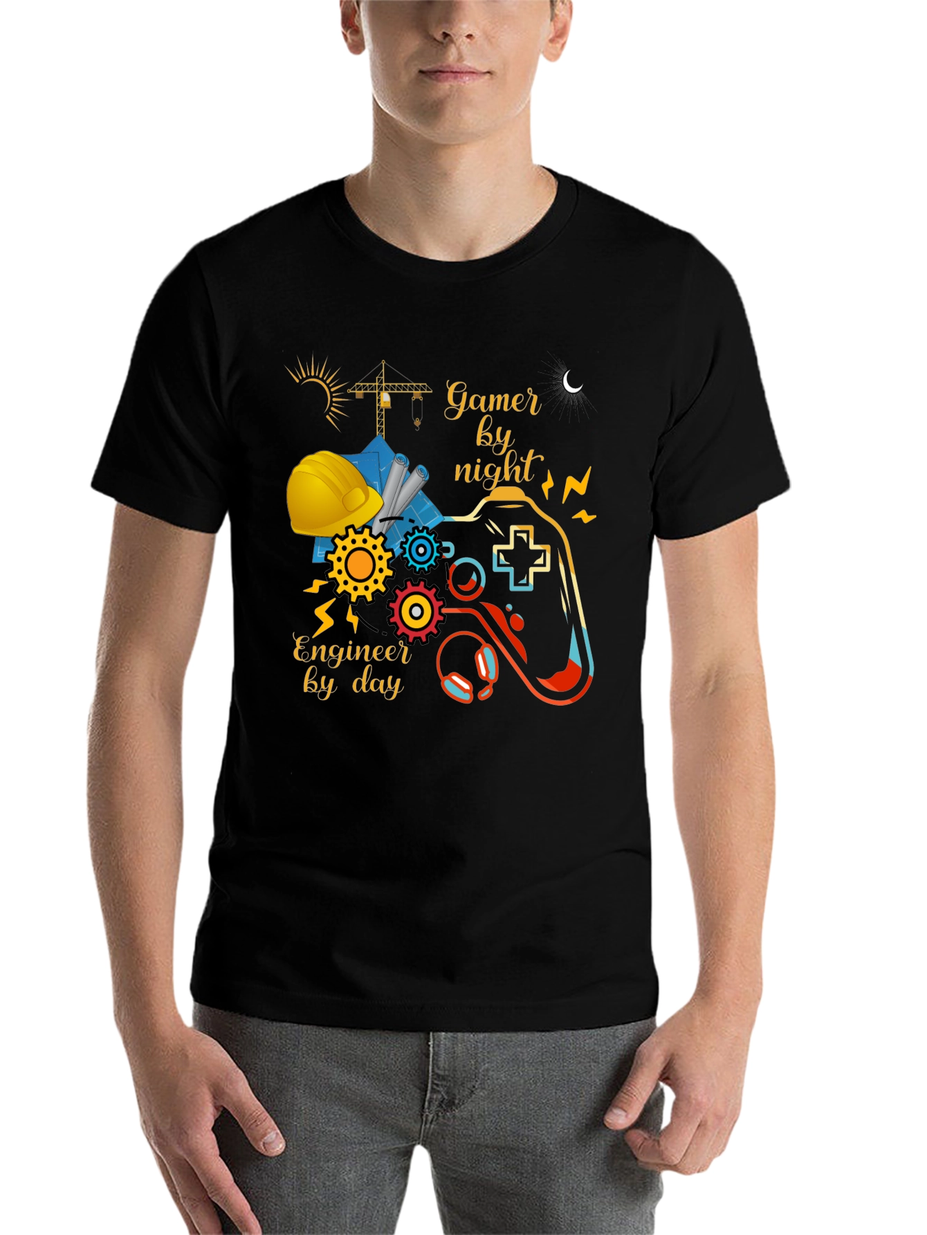 Black Gamer by Night, Engineer by Day Graphic Tee view 7