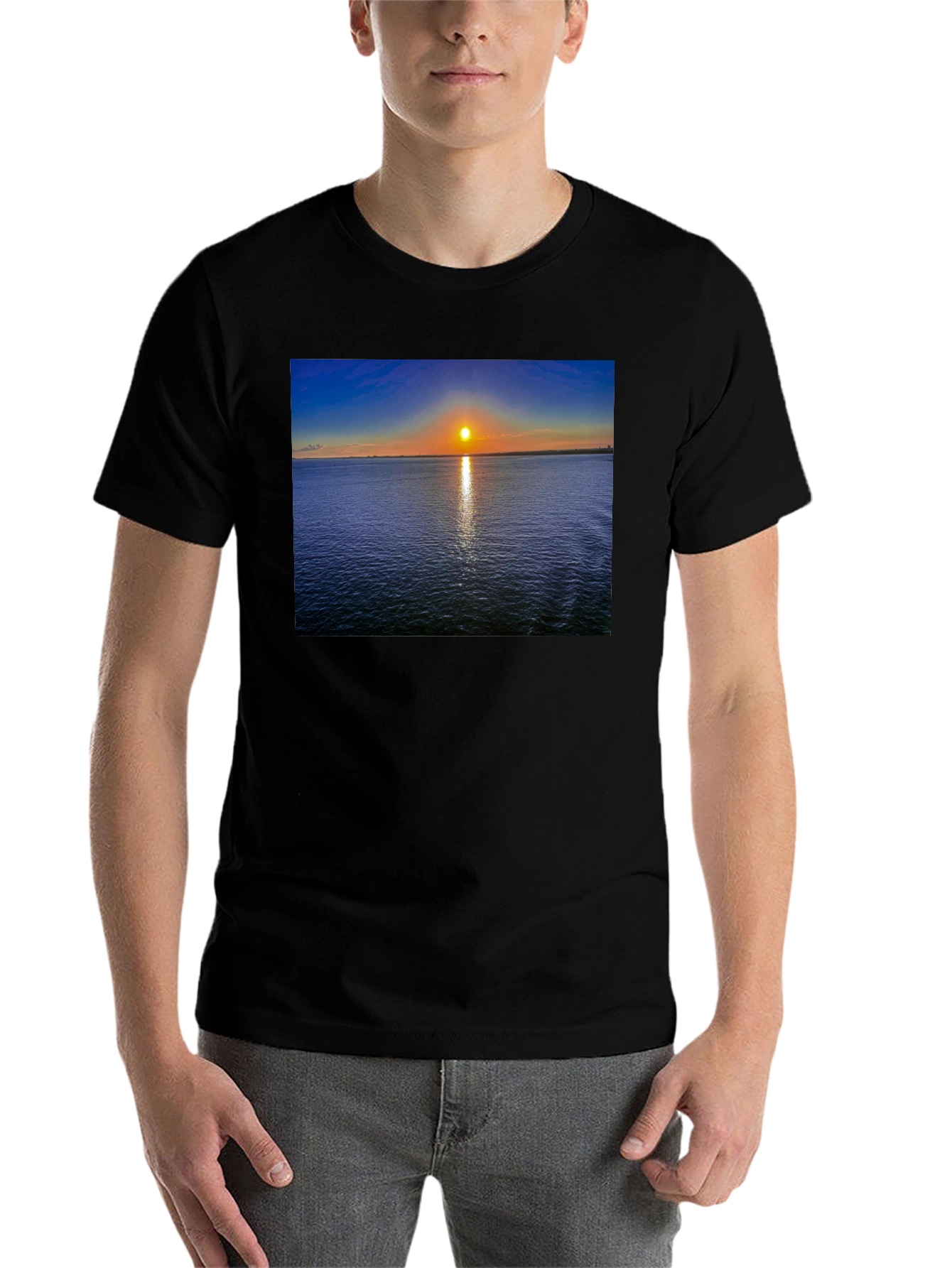 Black Sunset Over Water Graphic T-Shirt view 7