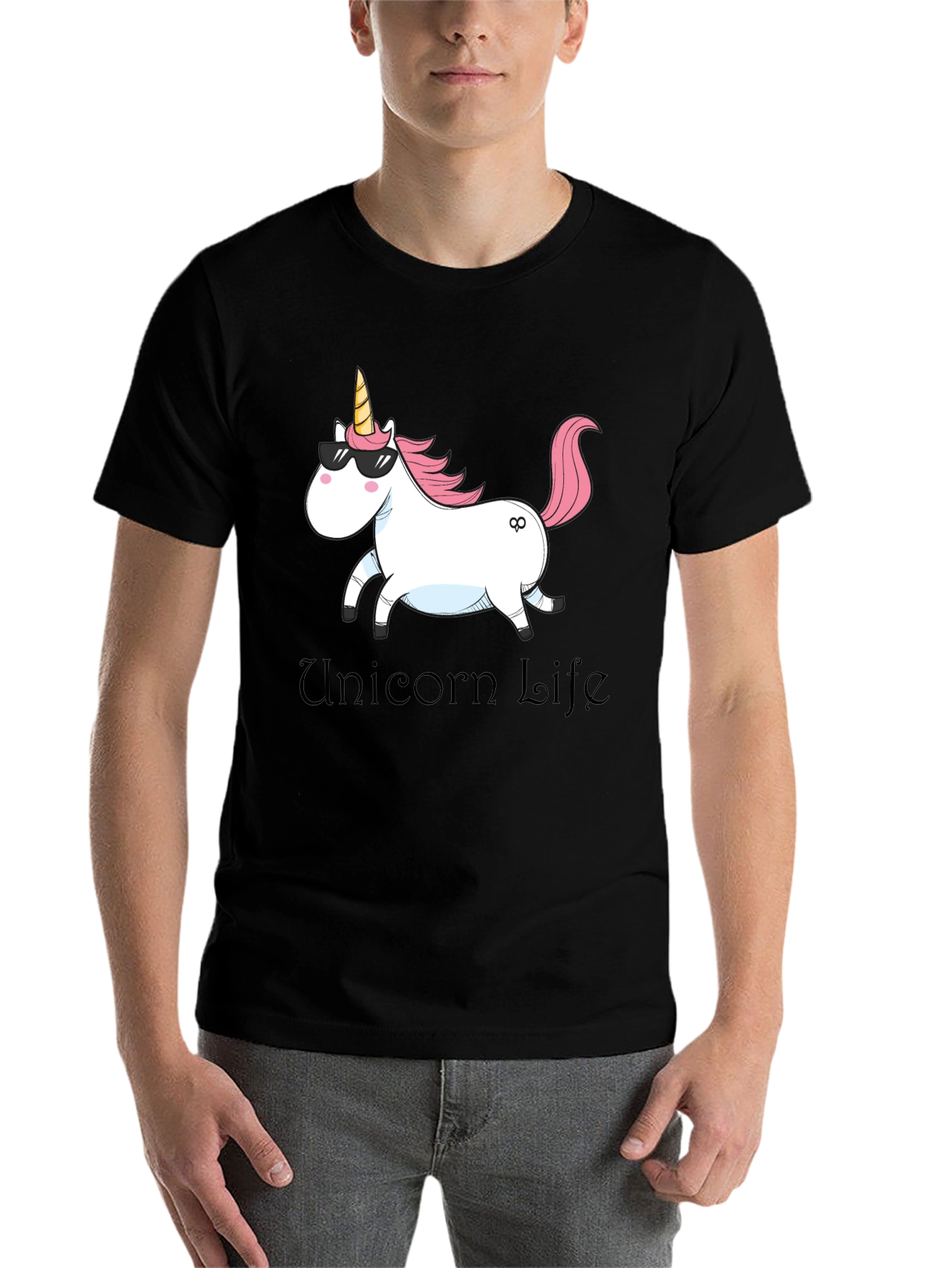Black Unicorn Life Graphic Tee - Black Cotton Casual Shirt view 7