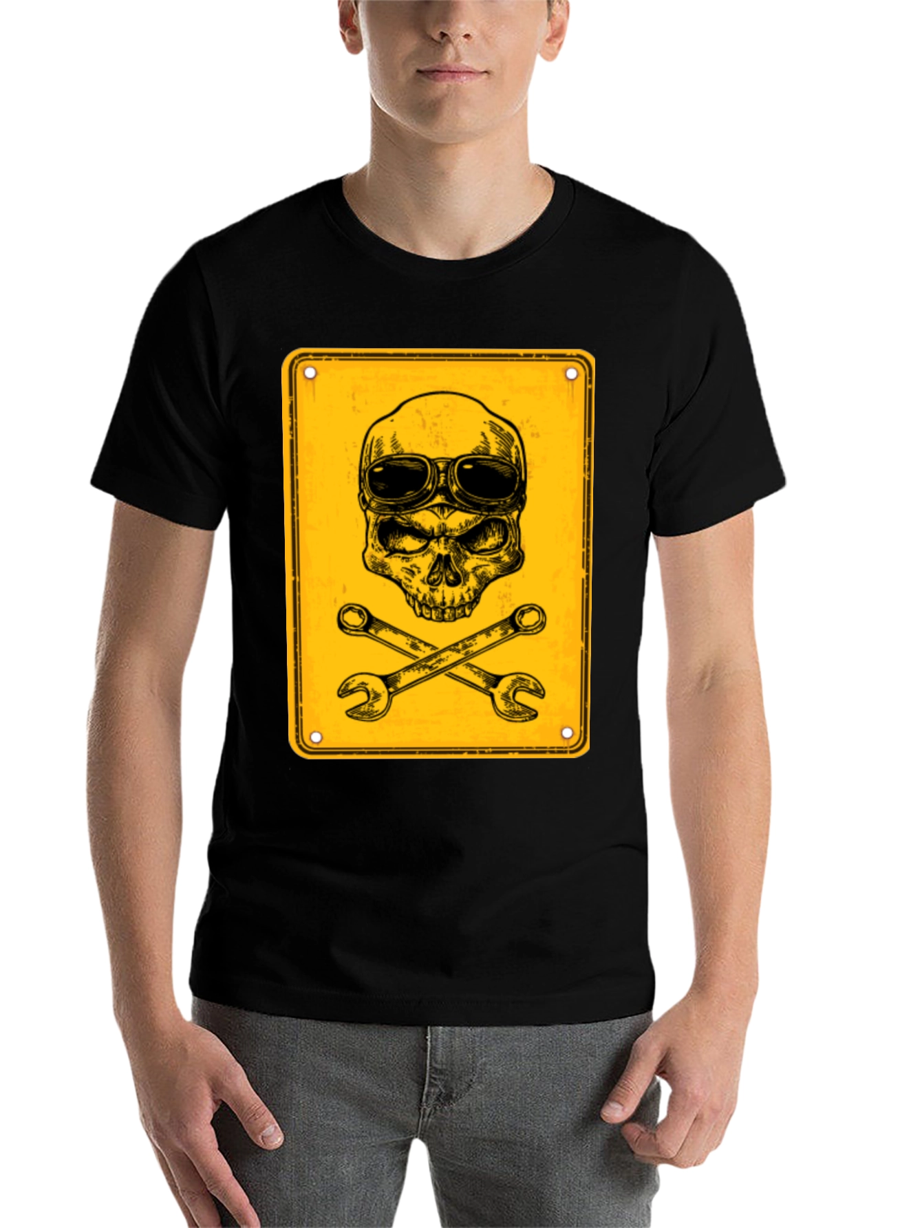 Black Skull & Wrenches Graphic T-Shirt - Mechanic Style view 7