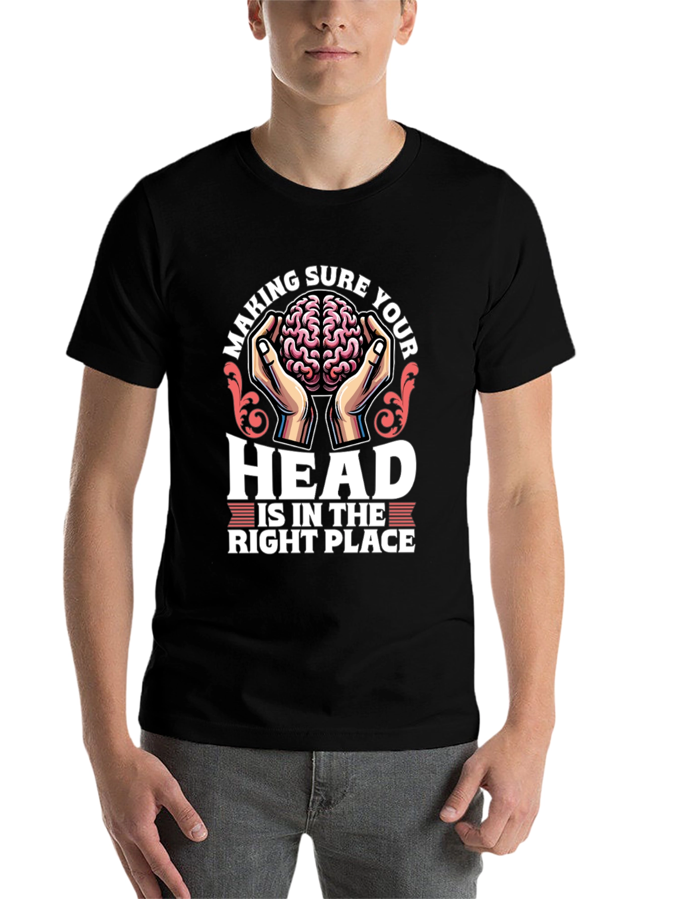 Black Brain in Hands Graphic Tee - Right Place view 7