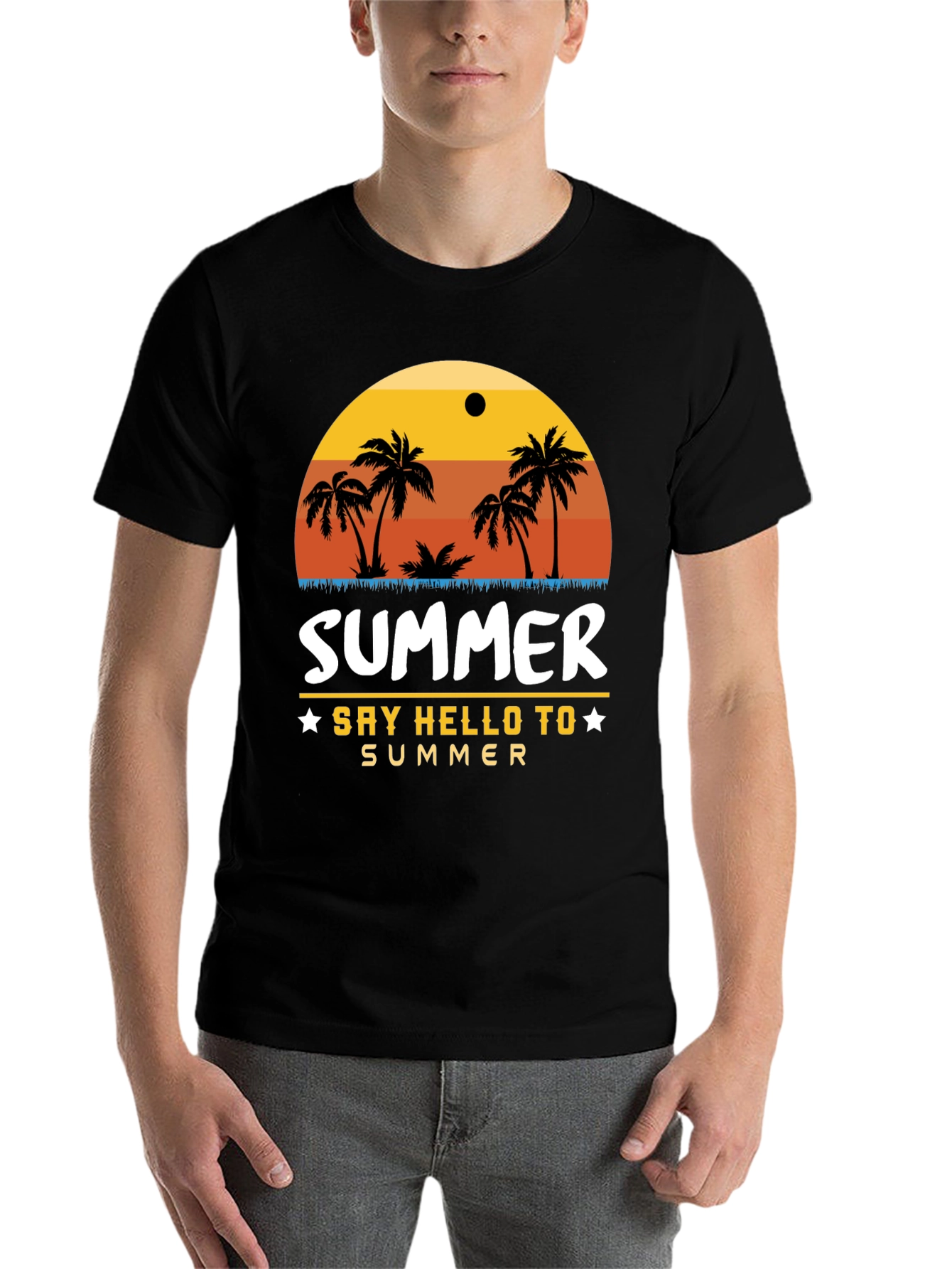 Black Summer Palm Tree Graphic T-Shirt view 7