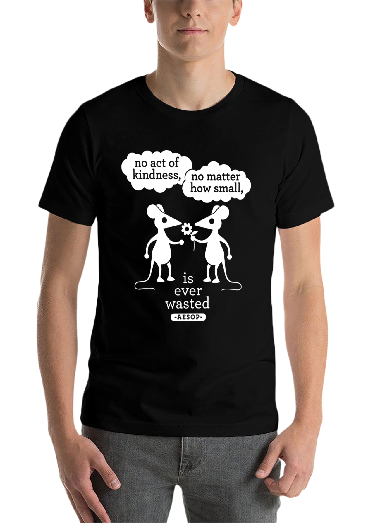 Black Kindness T-Shirt: Aesop Quote, Mouse Graphic, Unisex view 7