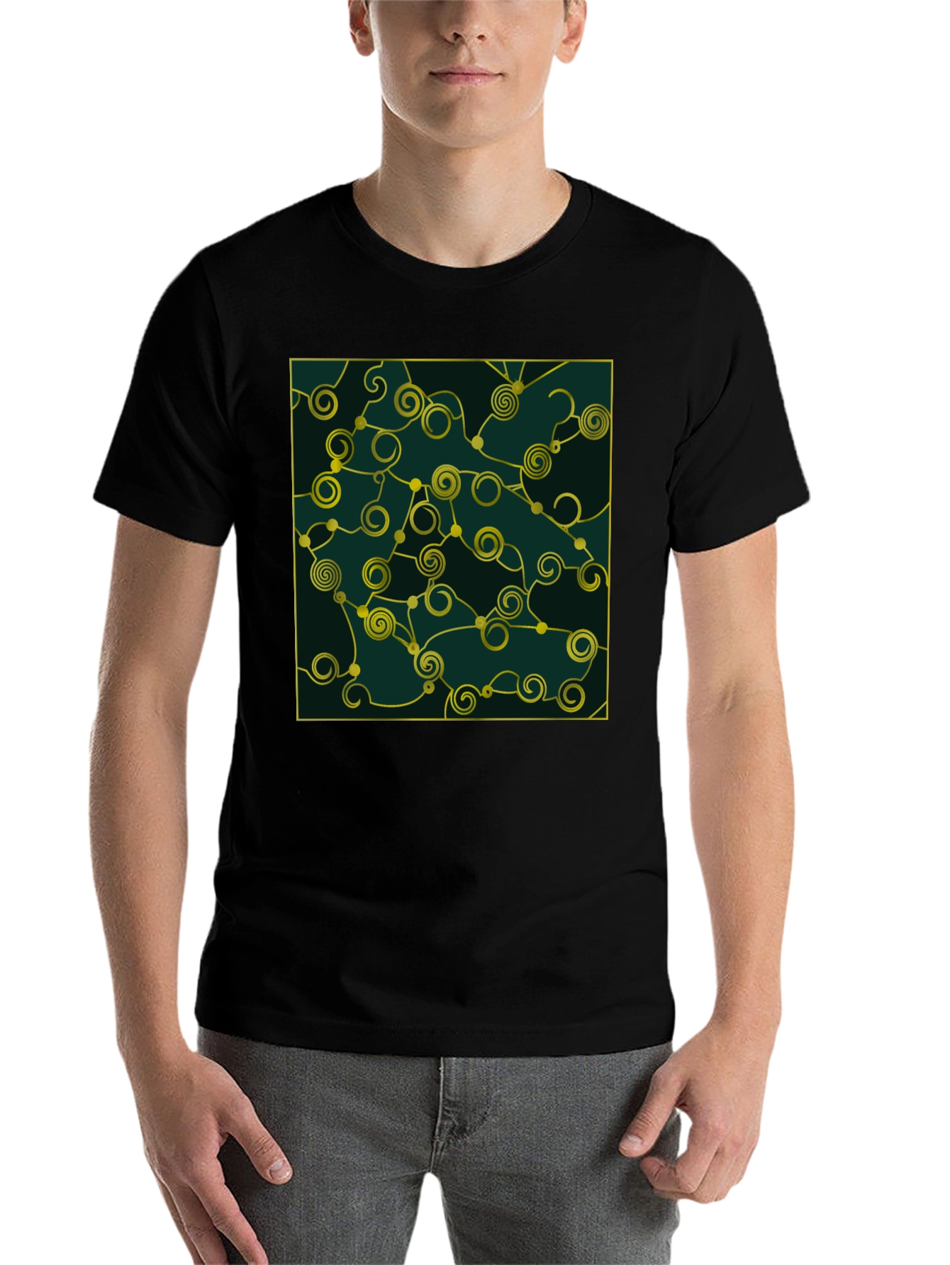 Black Abstract Swirl Graphic Black T-Shirt view 7
