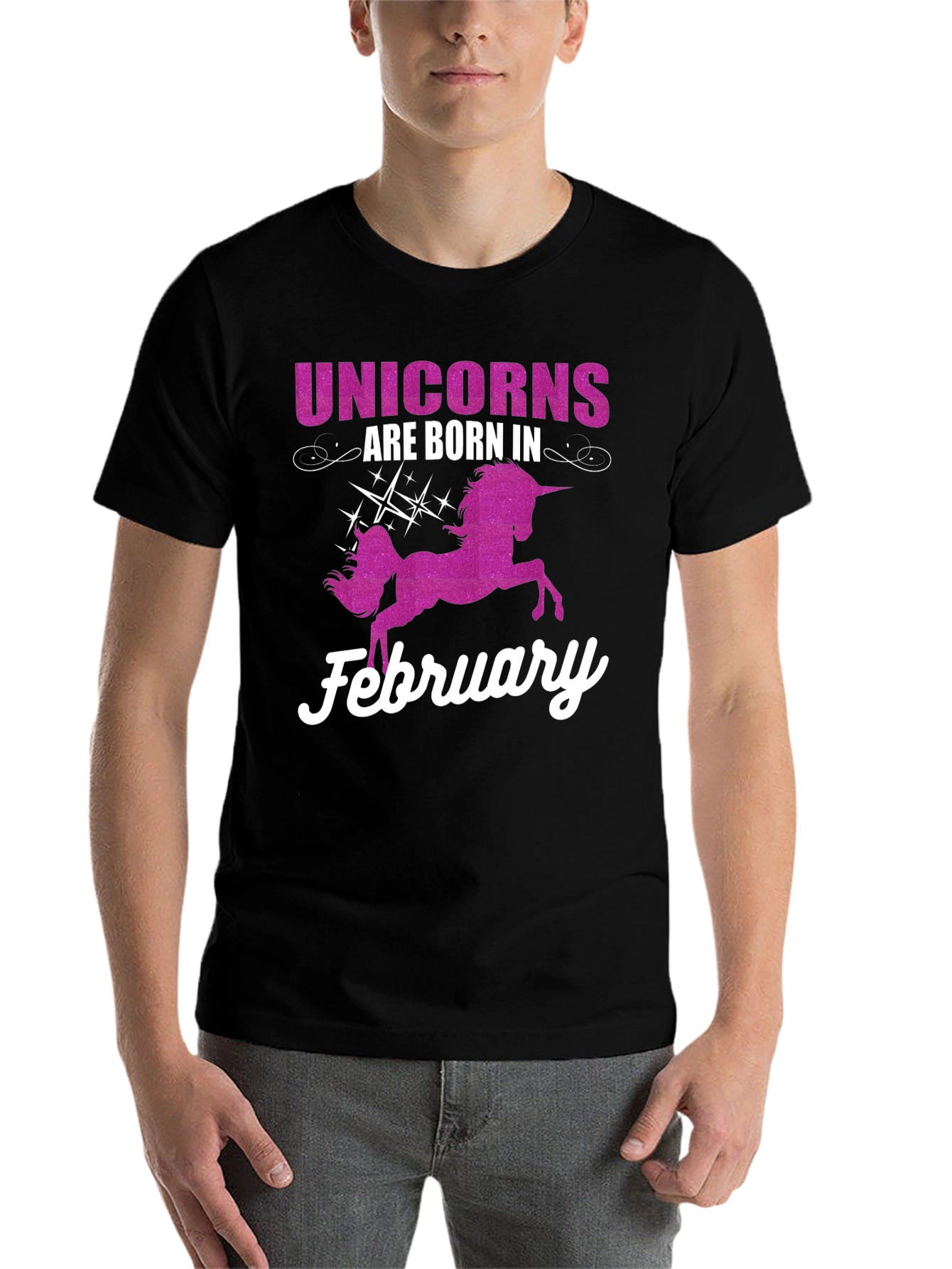 Black Unicorns Born in February T-Shirt view 7