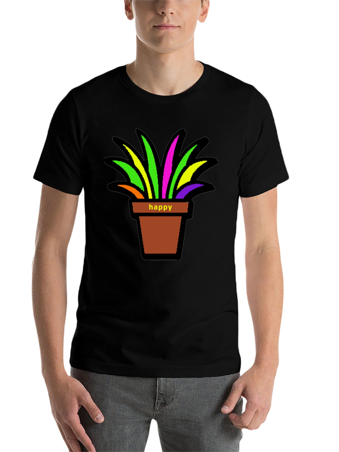 Black Happy Potted Plant Graphic T-Shirt view 7