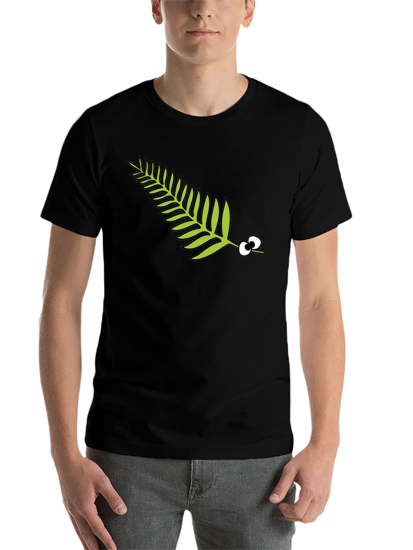 Black Funny Fern with Eyes Black T-Shirt view 7