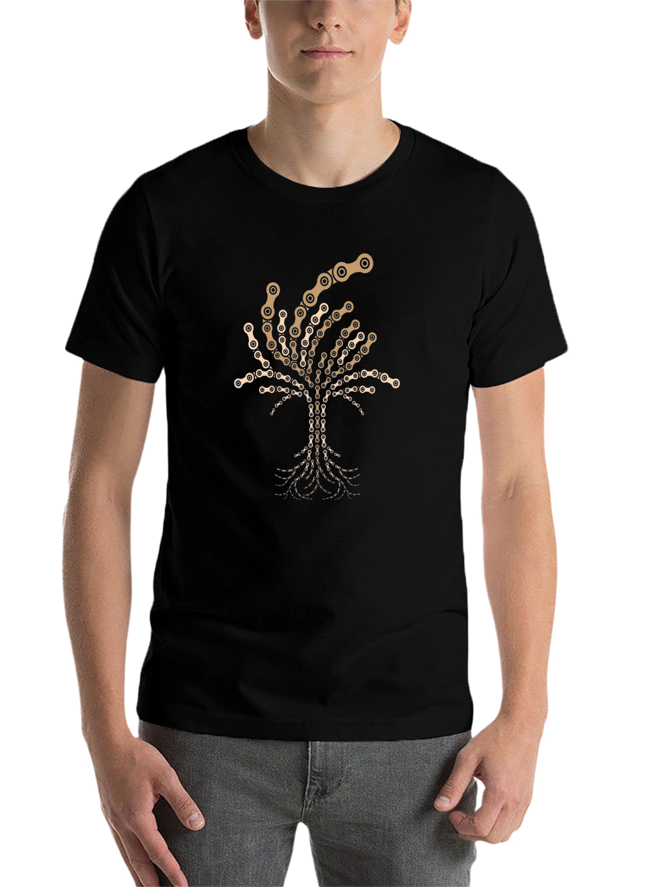 Black Cycle Chain Tree T-Shirt - Unique Design view 7