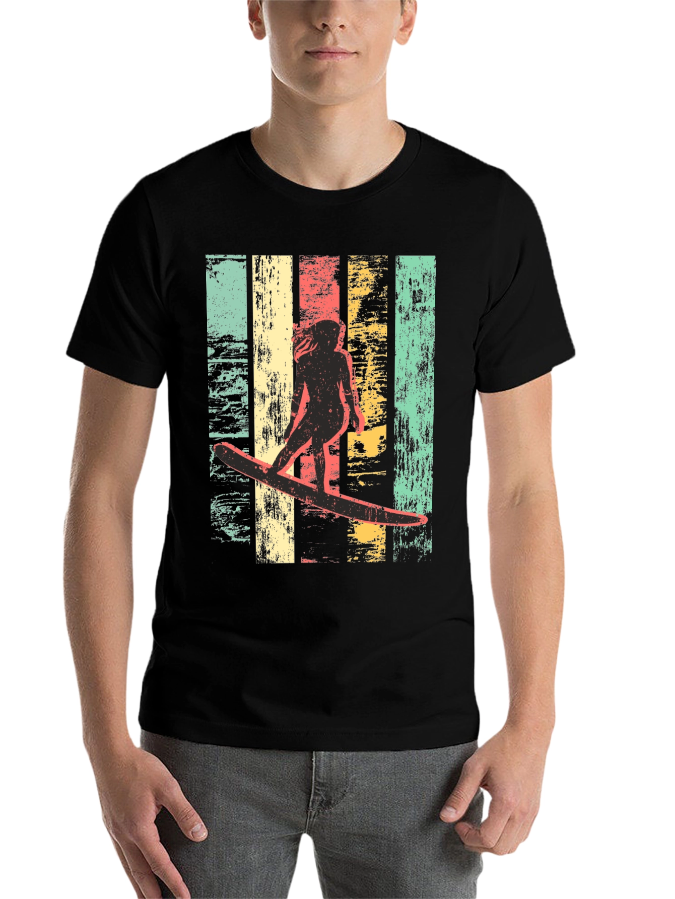 Black Vintage Surfer Graphic Tee - Cool Retro Design view 7