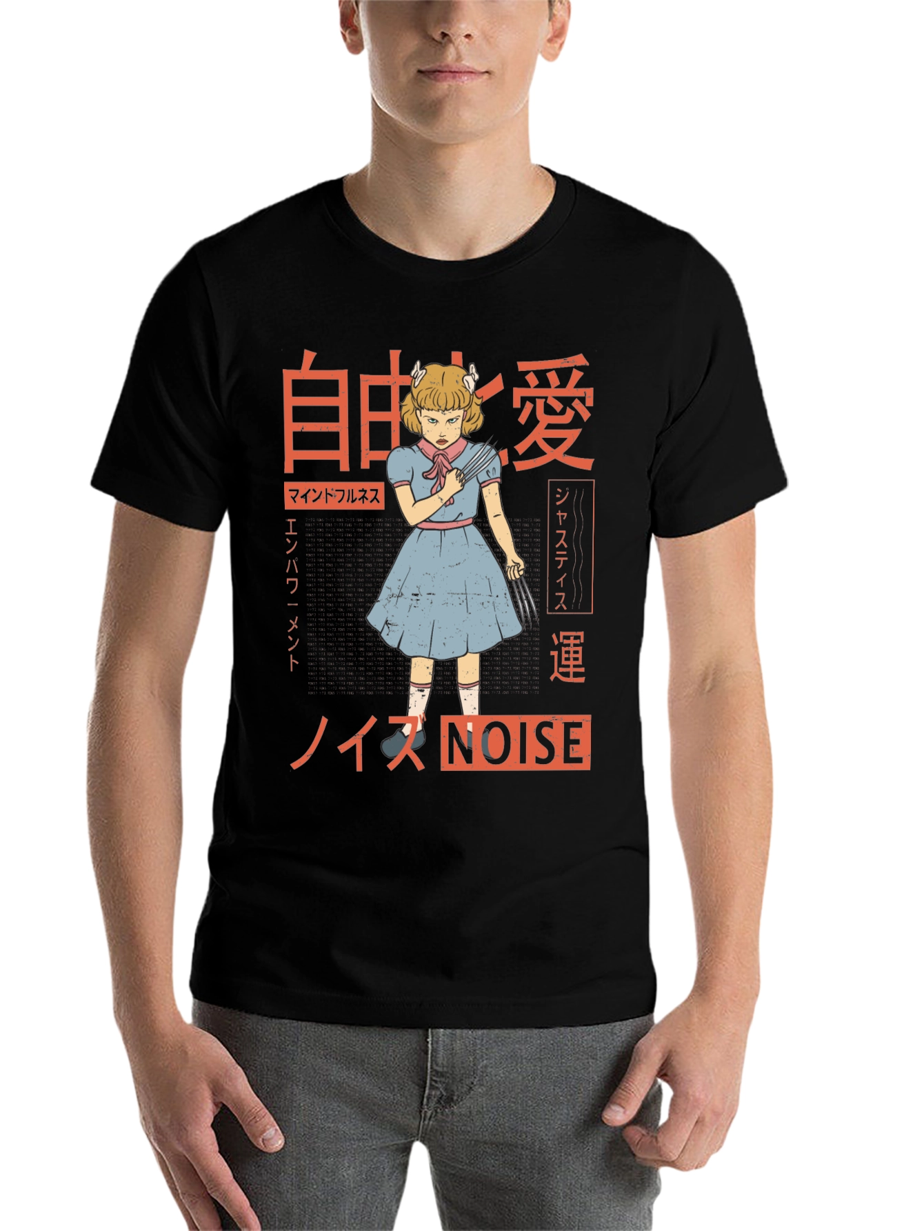 Black Creepy Girl Japanese Graphic Tee view 7