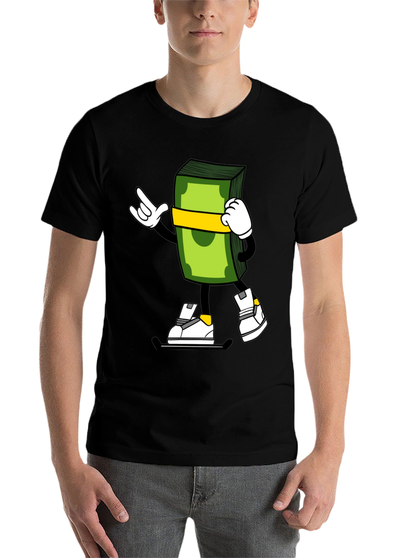 Black Cartoon Money Stack Graphic Tee view 7