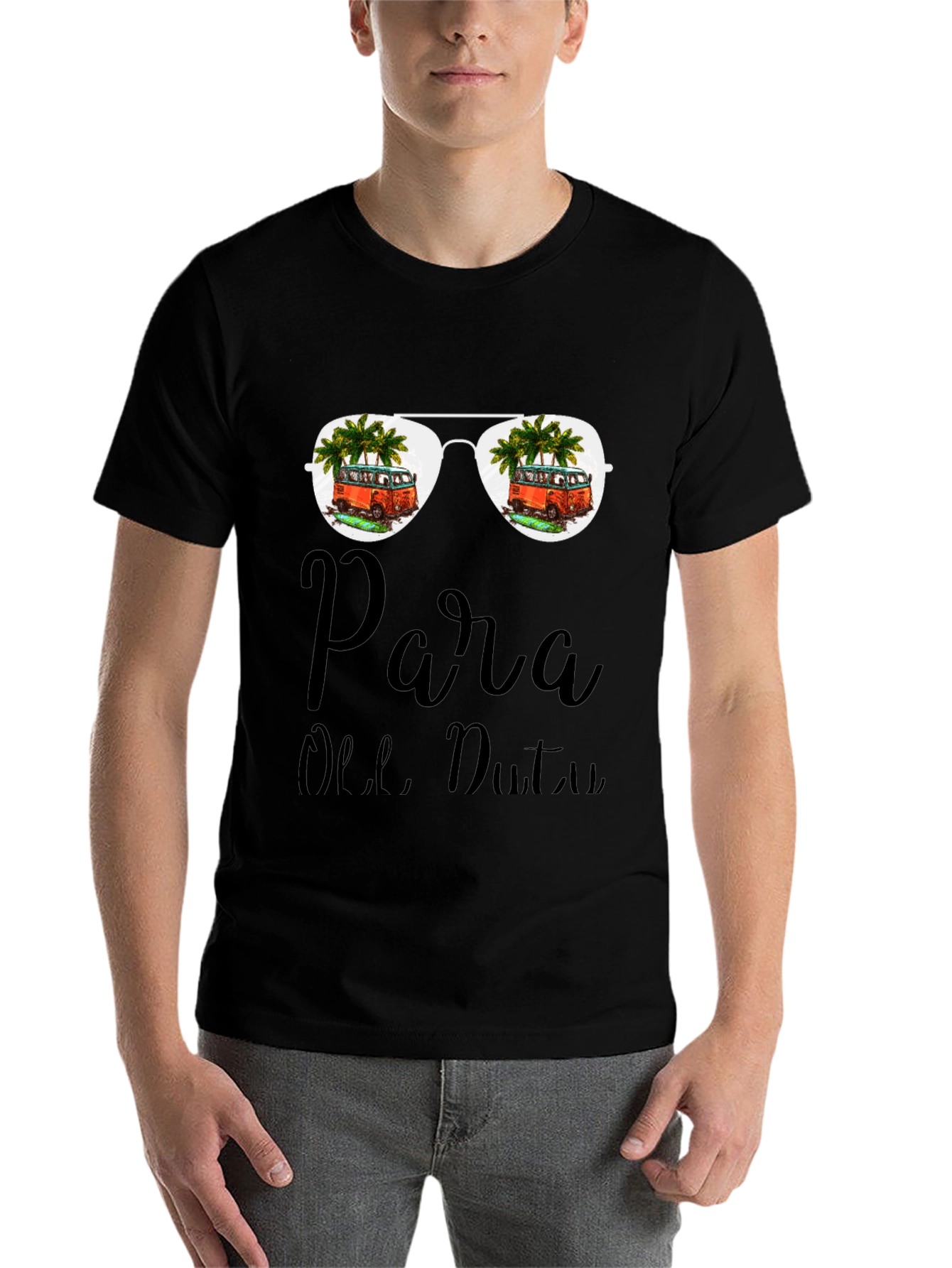 Black Para Olle, Duty T-Shirt: Beach Van Sunglasses Design view 7