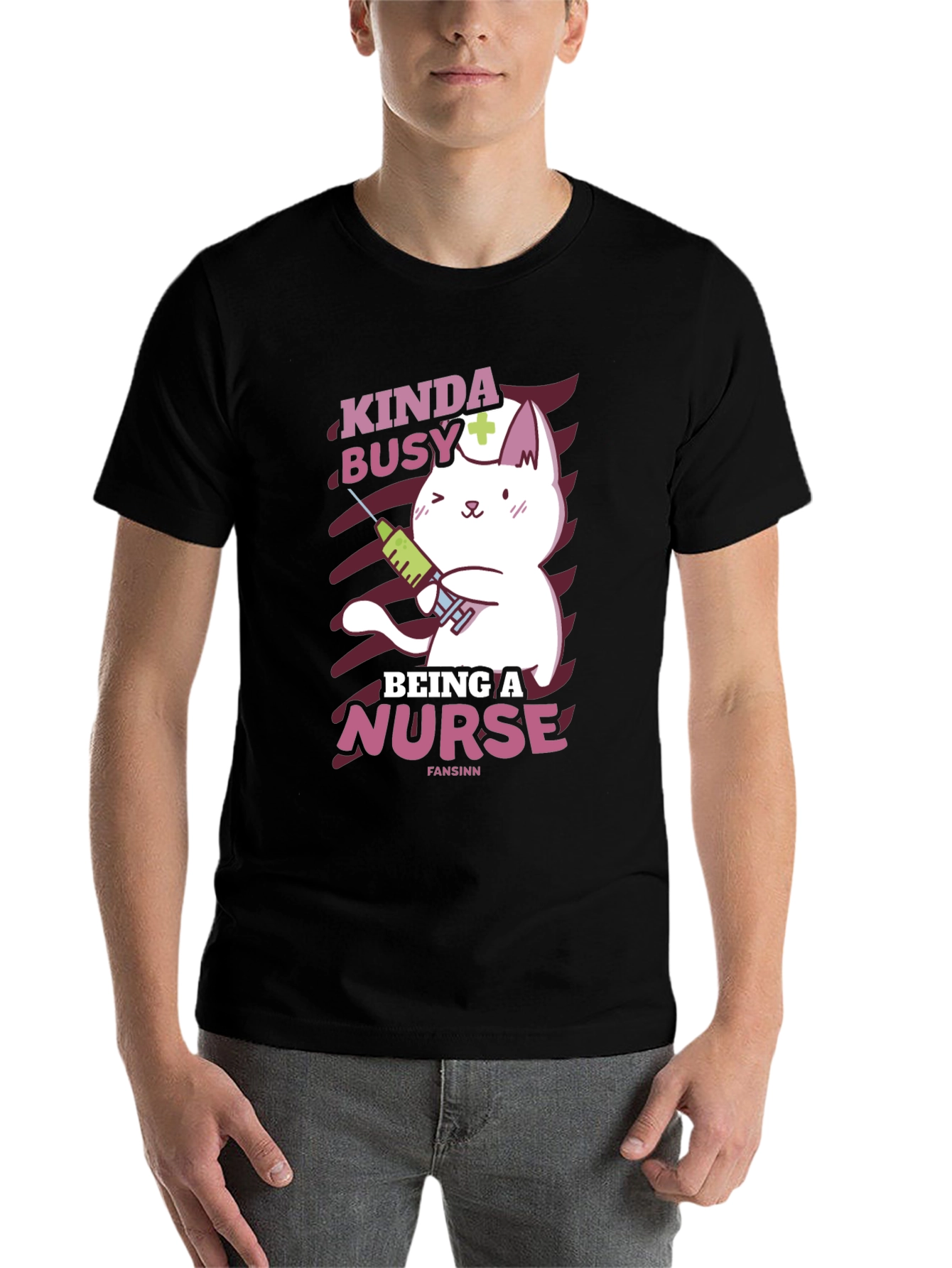 Black Kinda Busy Being a Nurse Funny Cat T-Shirt view 7