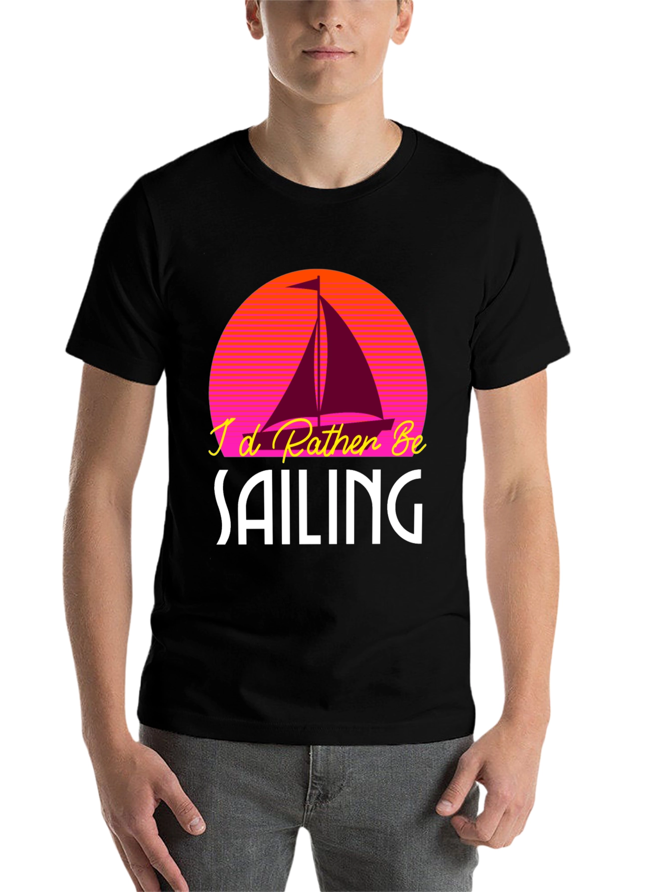 Black I'd Rather Be Sailing T-Shirt view 7