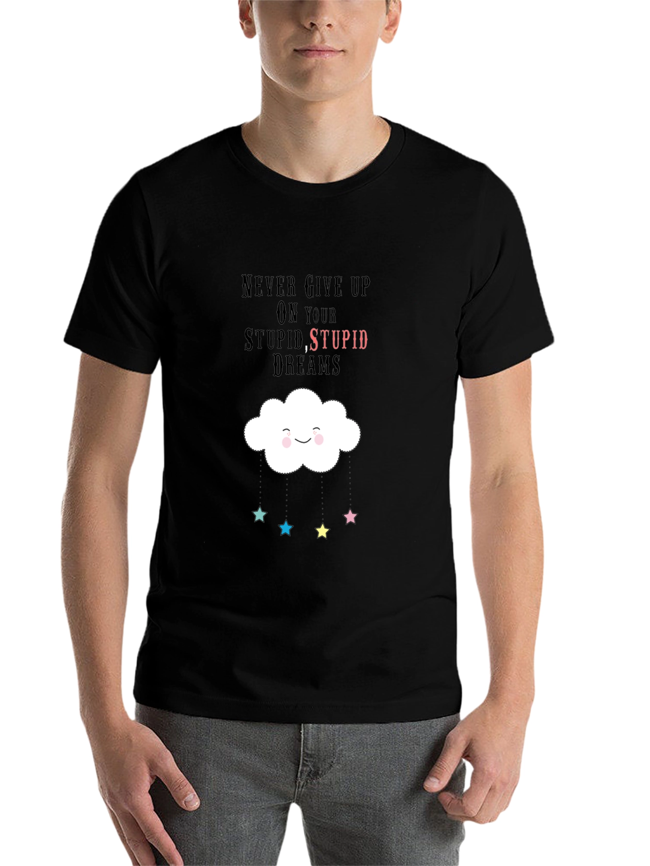 Black Dreamy Graphic Tee - Never Give Up view 7